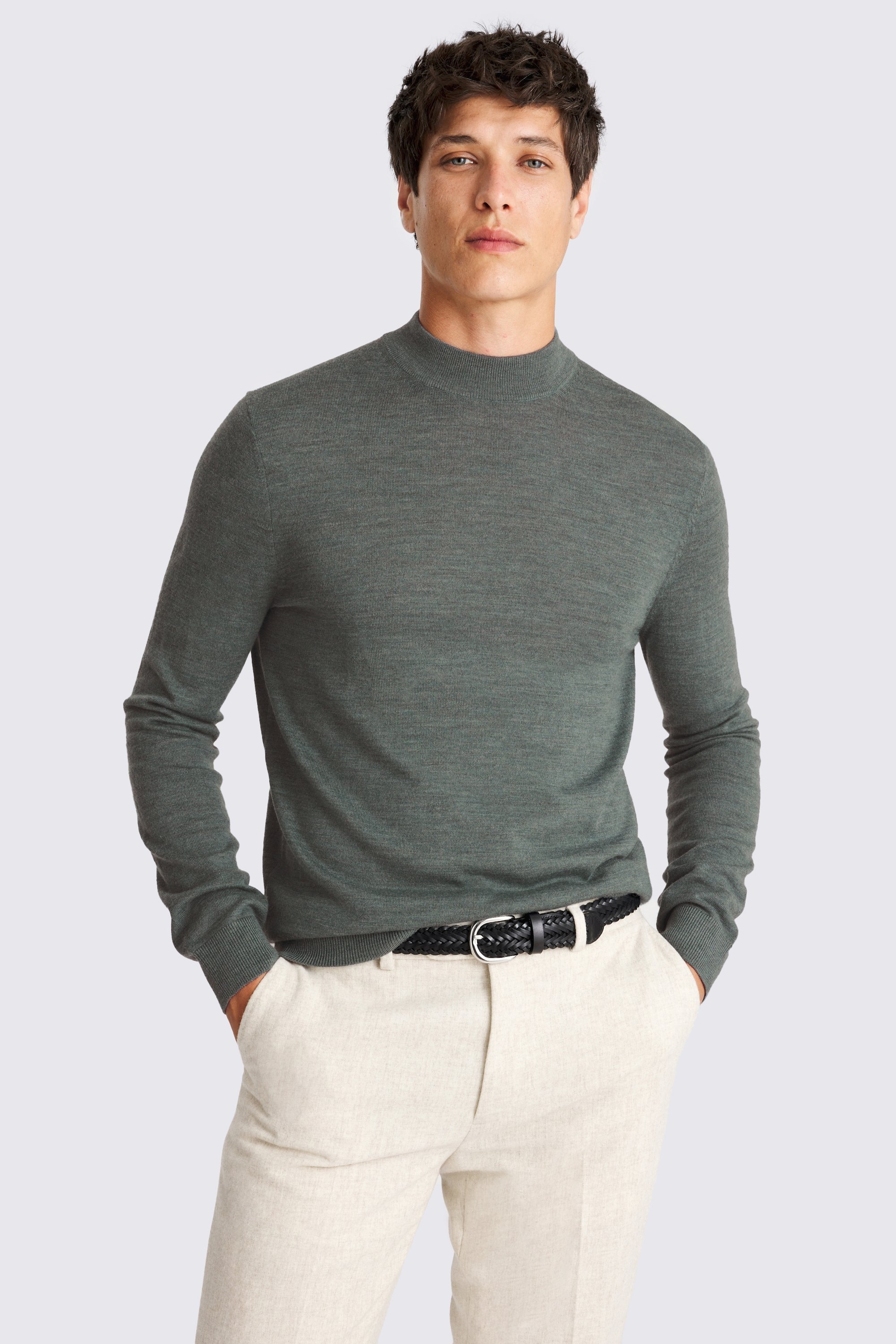 Mid Teal Merino-Blend Mock Neck Jumper