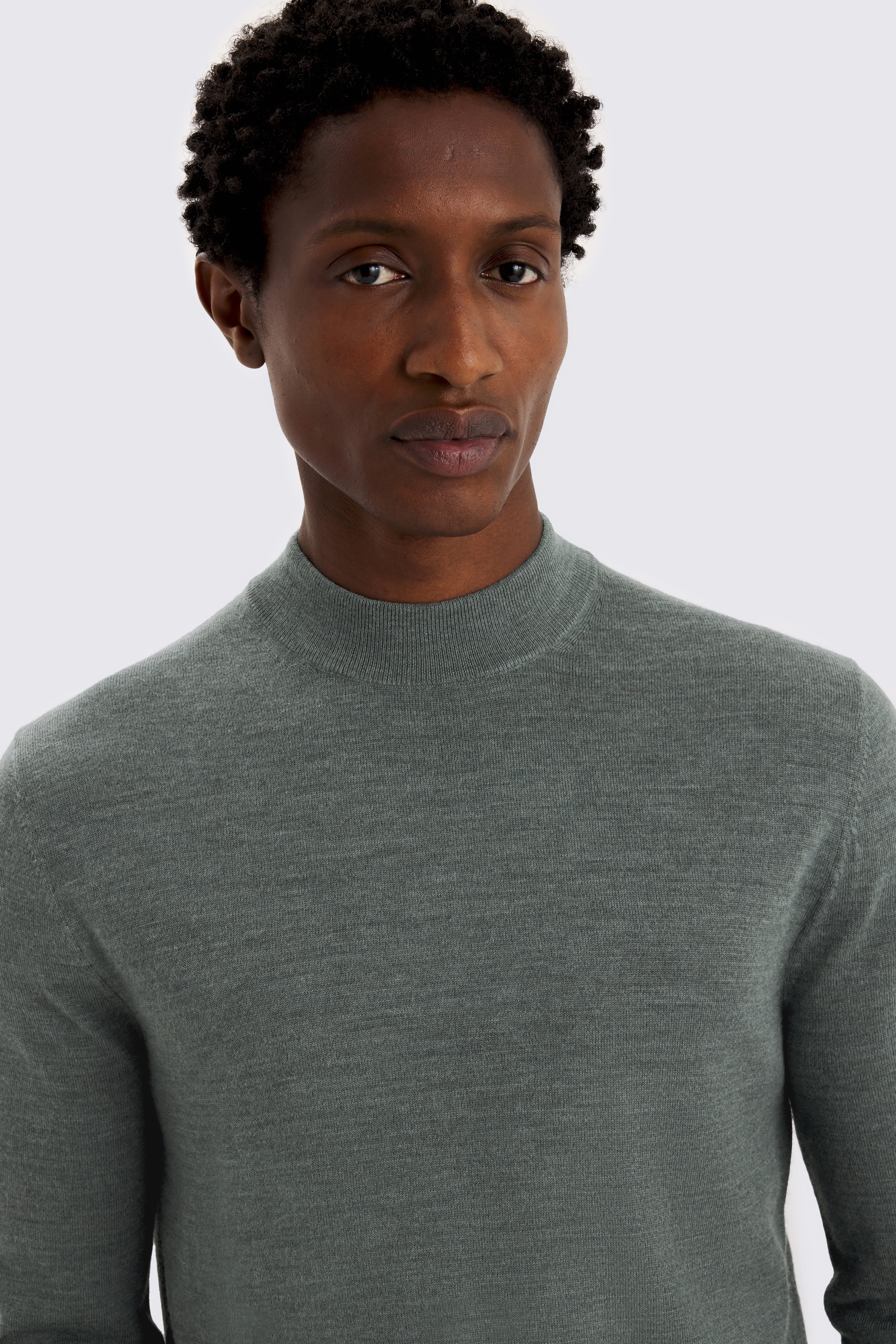 Mid Teal Merino-Blend Mock Neck Jumper