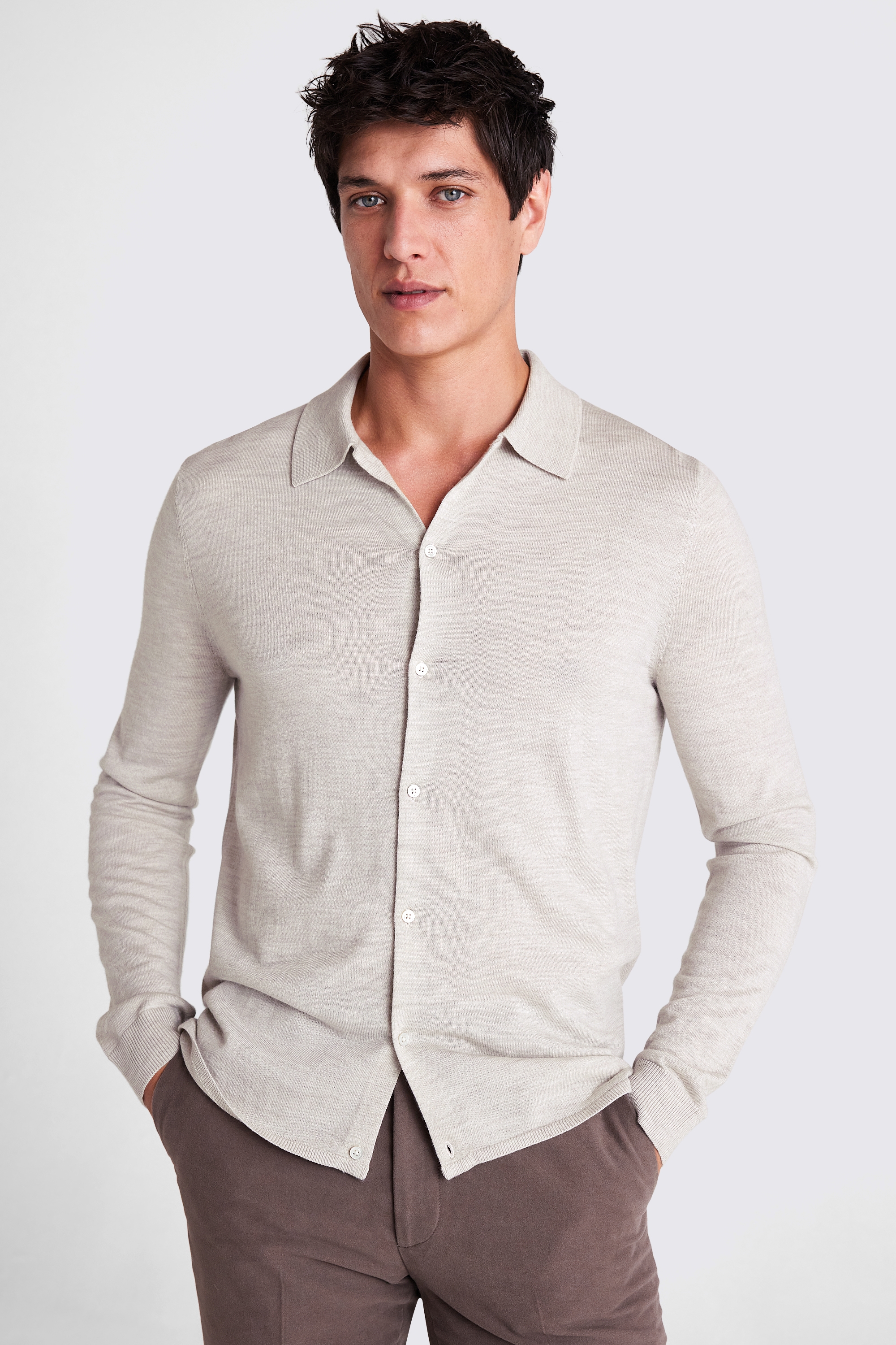 Oatmeal Merino Button Through Shirt