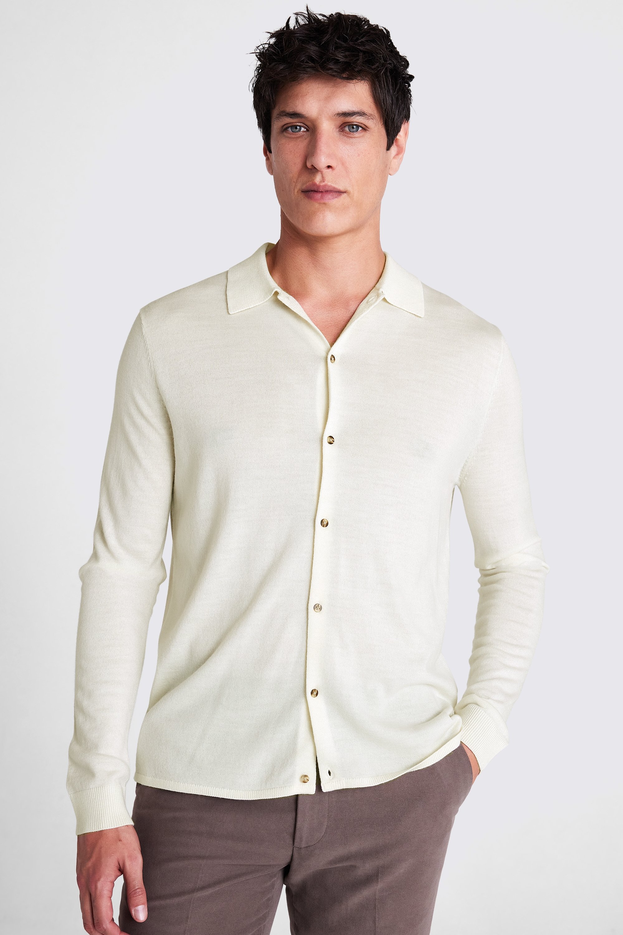 Winter White Merino-Blend Button Through Shirt