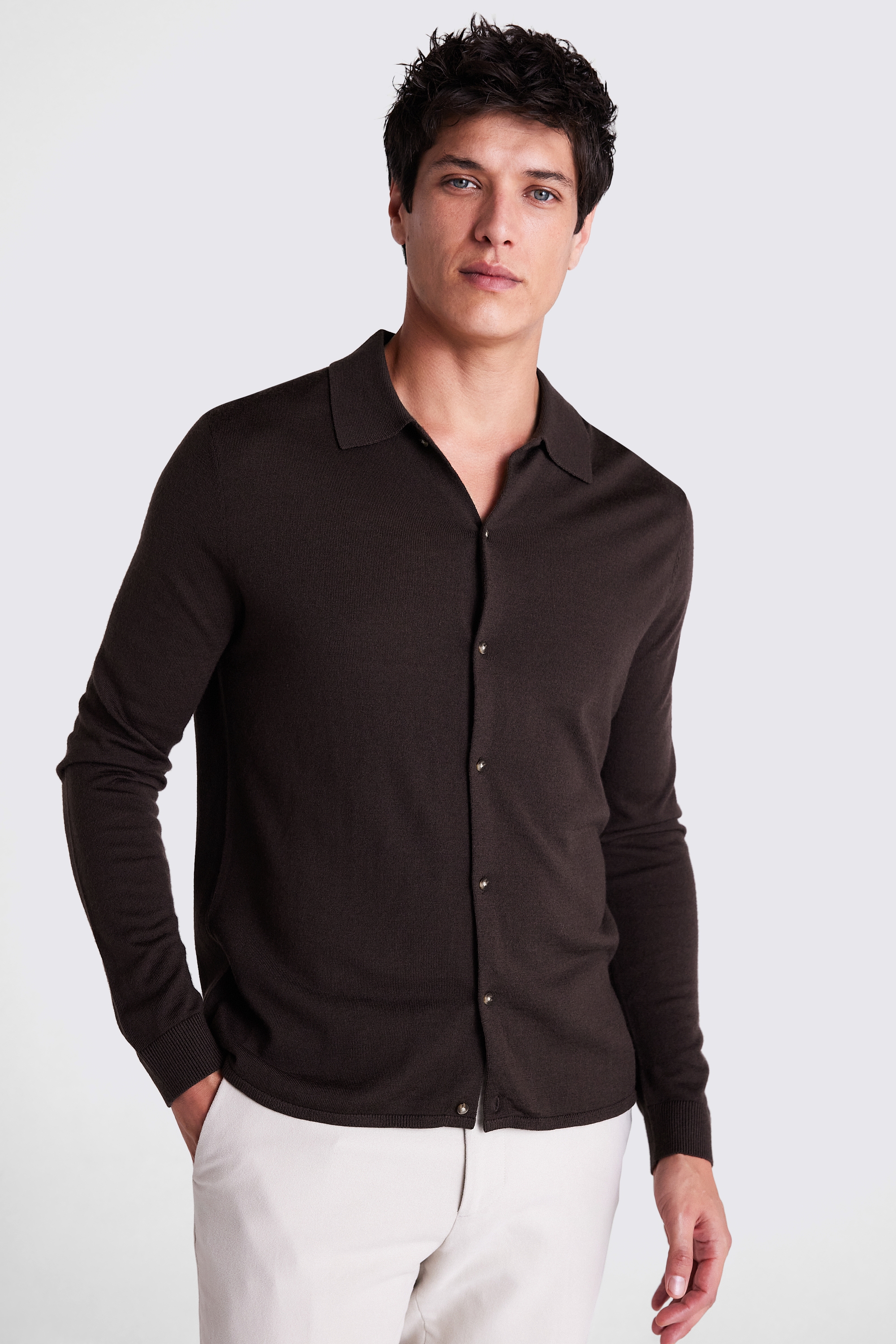 Brown Merino Button Through Shirt