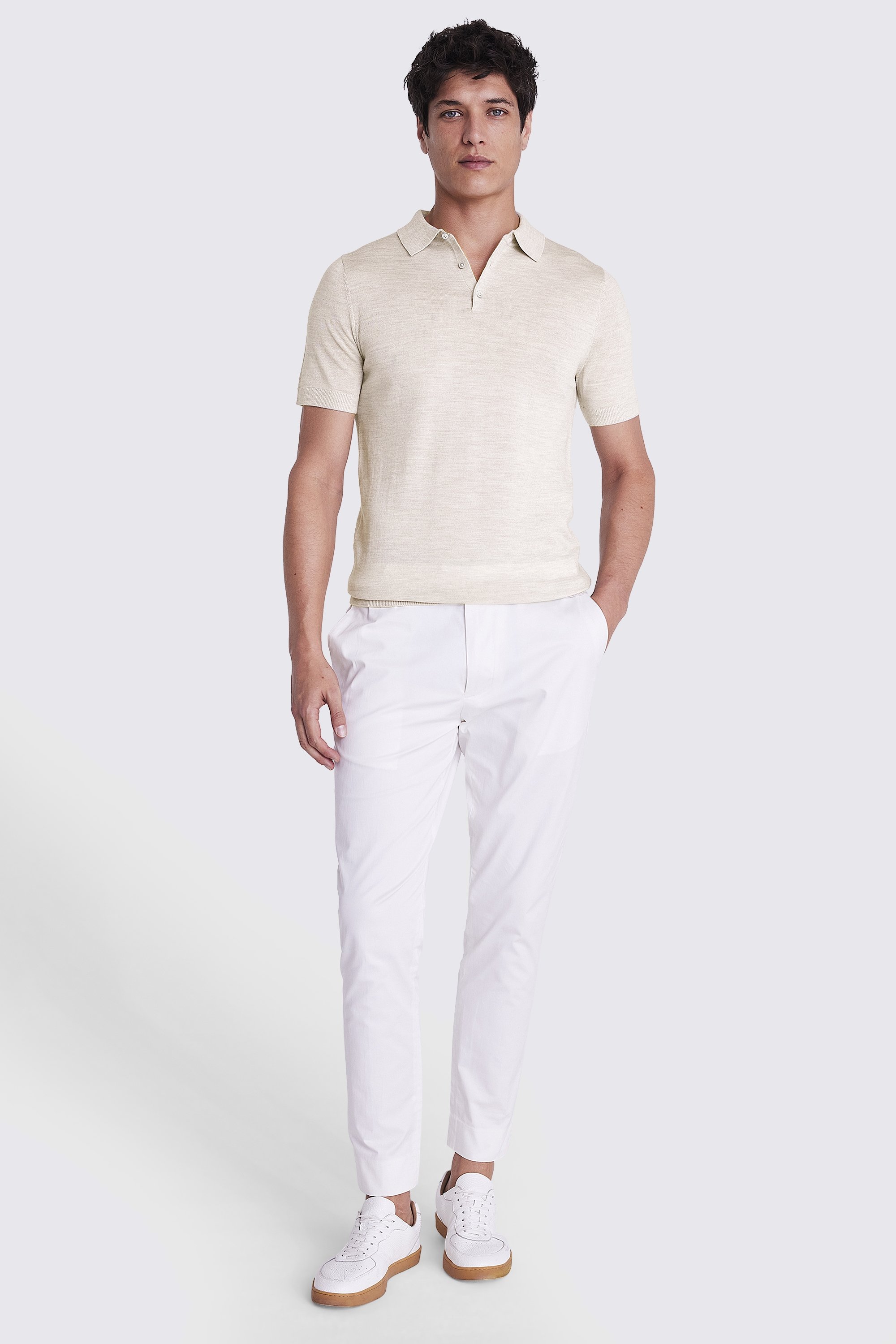 Oatmeal Merino Knitted Polo Shirt