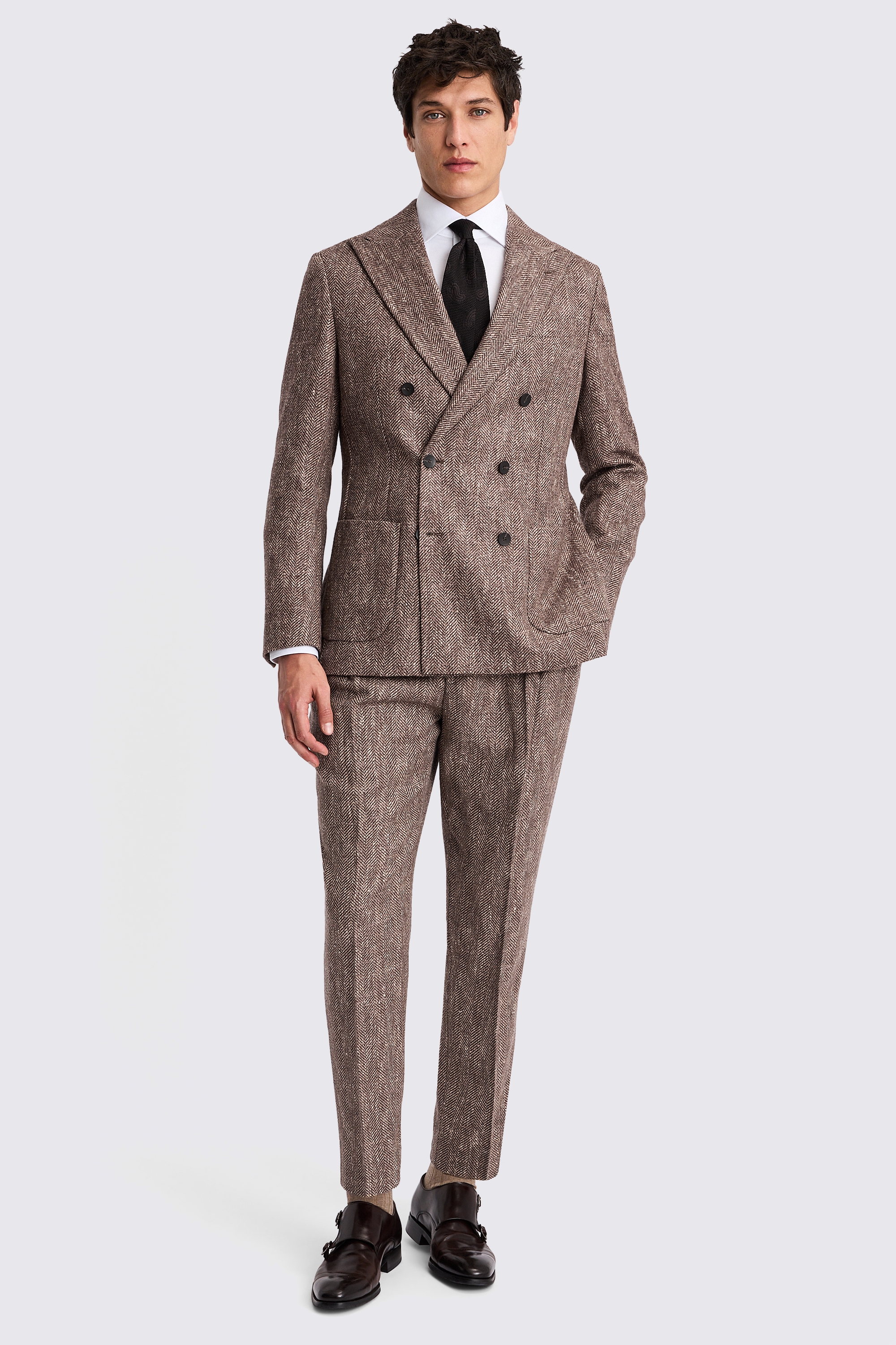 Tailored Fit Brown Herringbone Suit