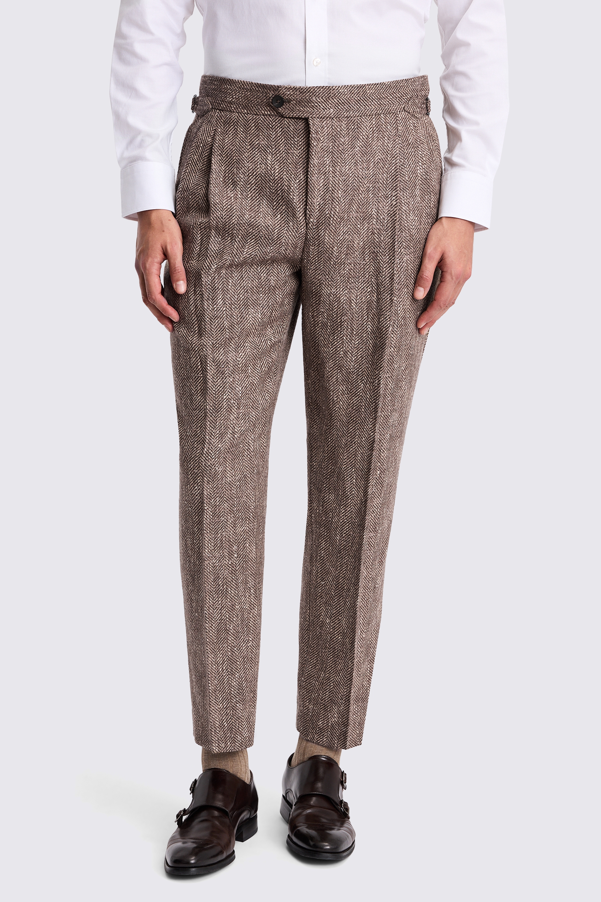 Tailored Fit Brown Herringbone Pants