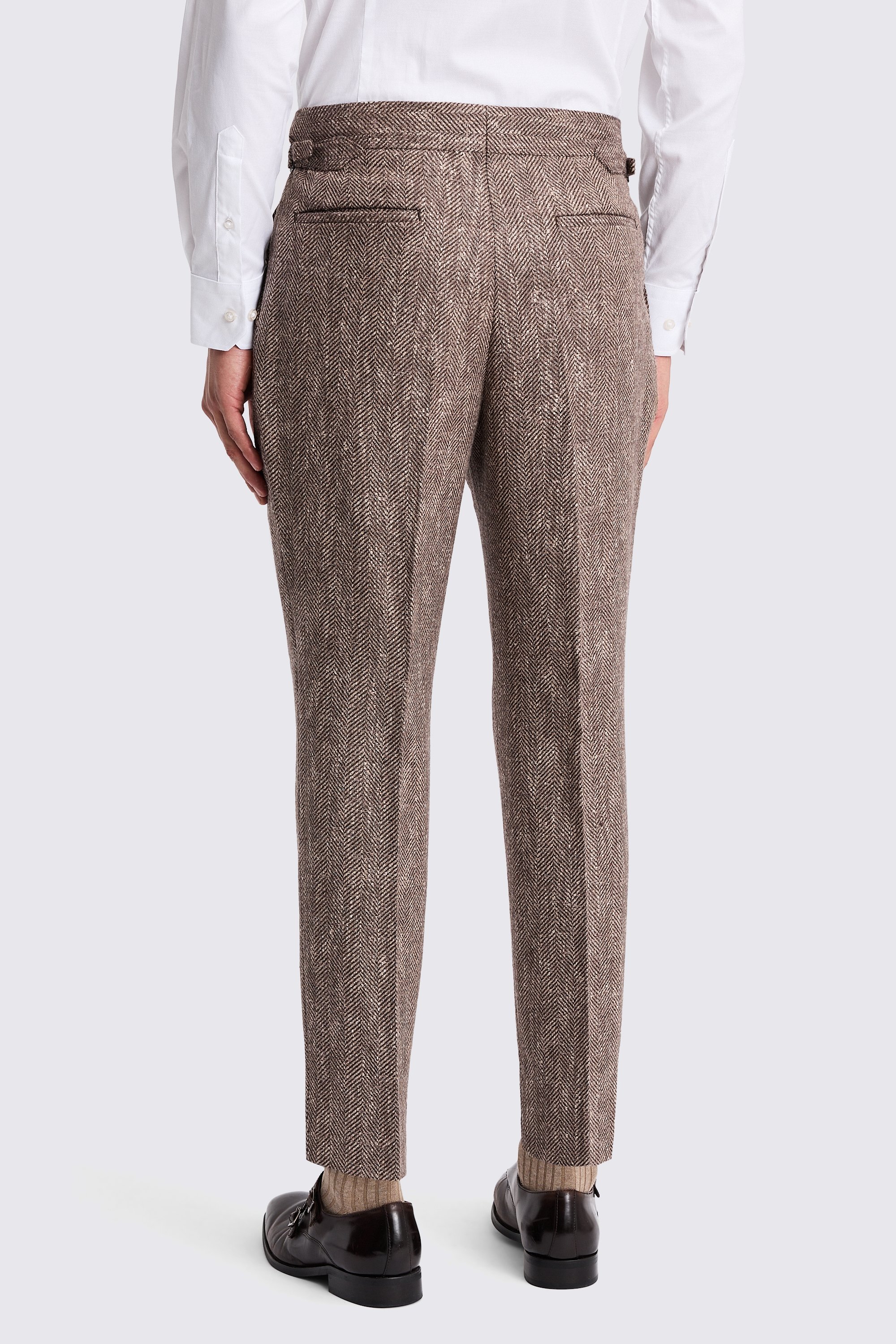 Tailored Fit Brown Herringbone Pants
