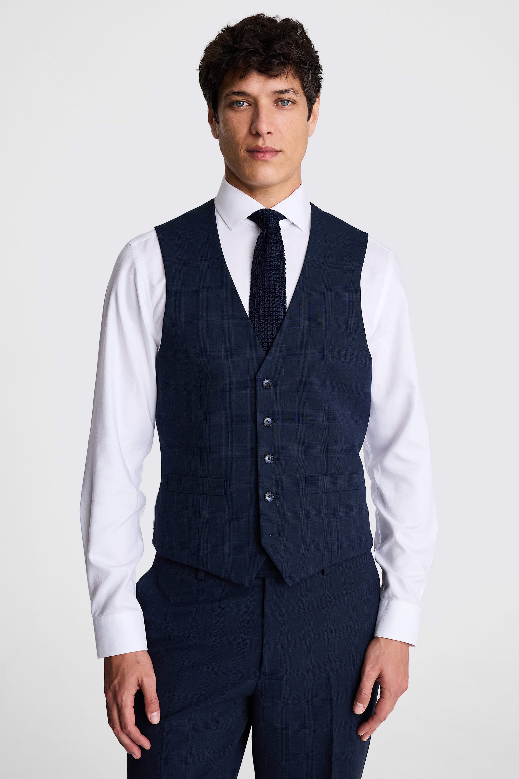 Tailored Fit Navy Check Waistcoat