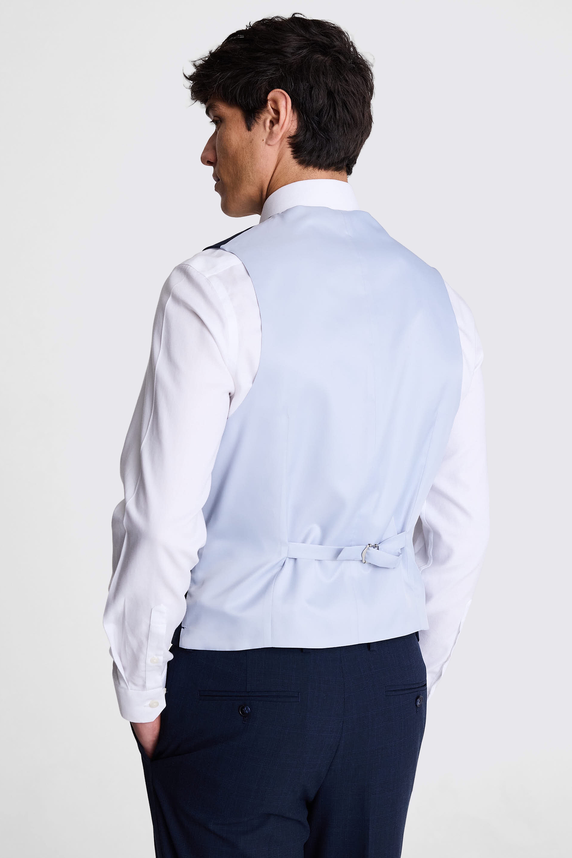 Tailored Fit Navy Check Waistcoat