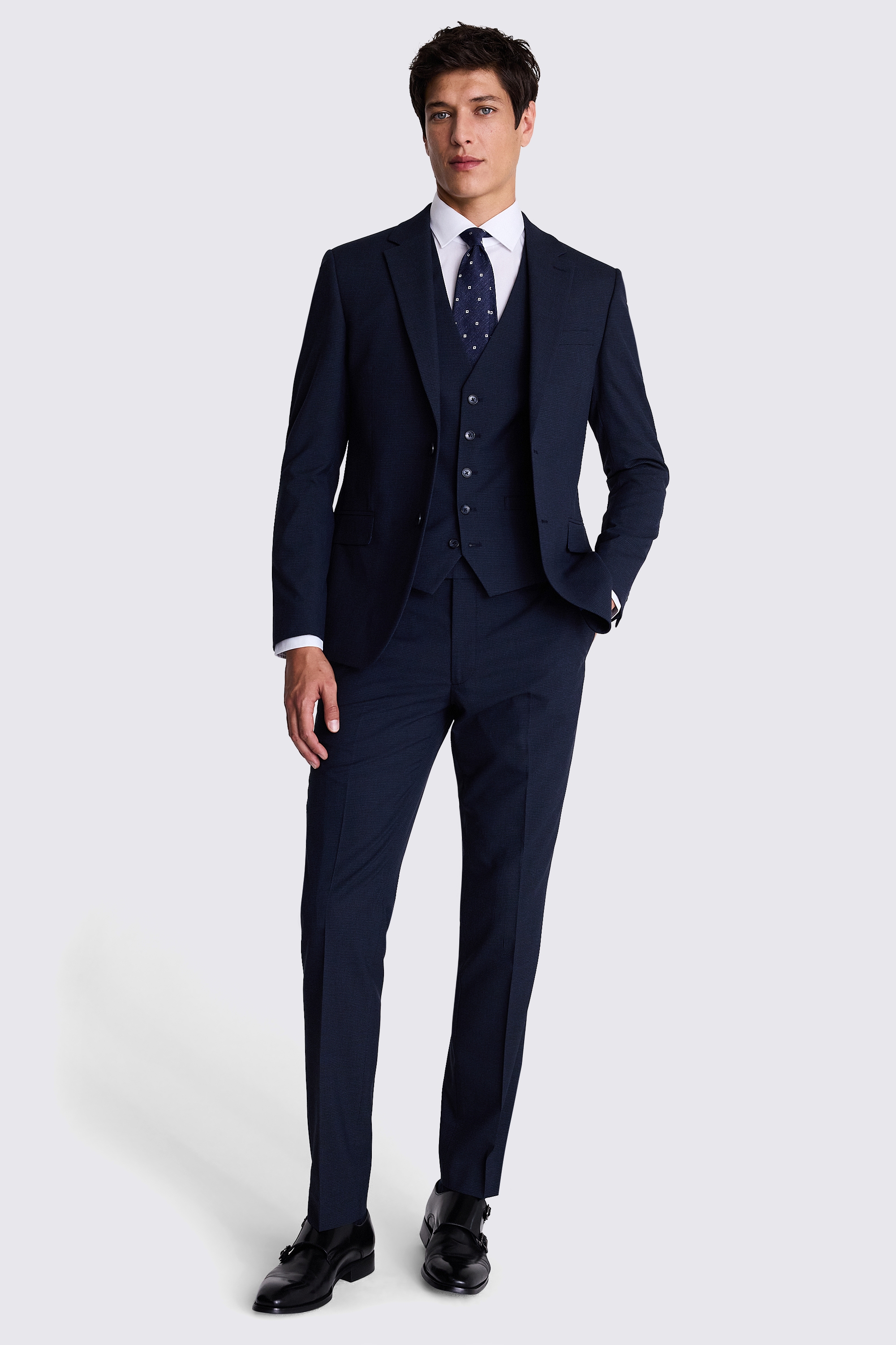 French Connection Slim Fit Blue Mini Check Jacket