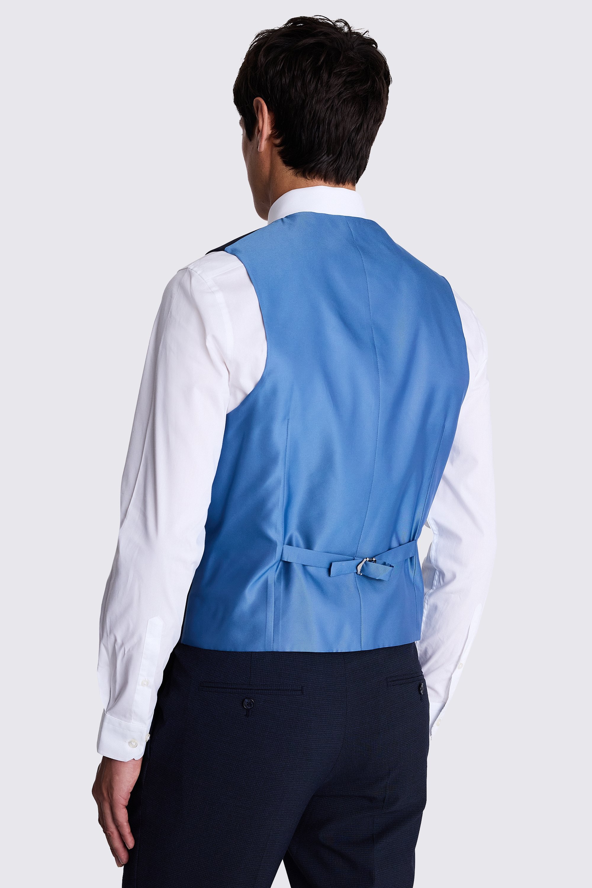 French Connection Slim Fit Blue Mini Check Waistcoat