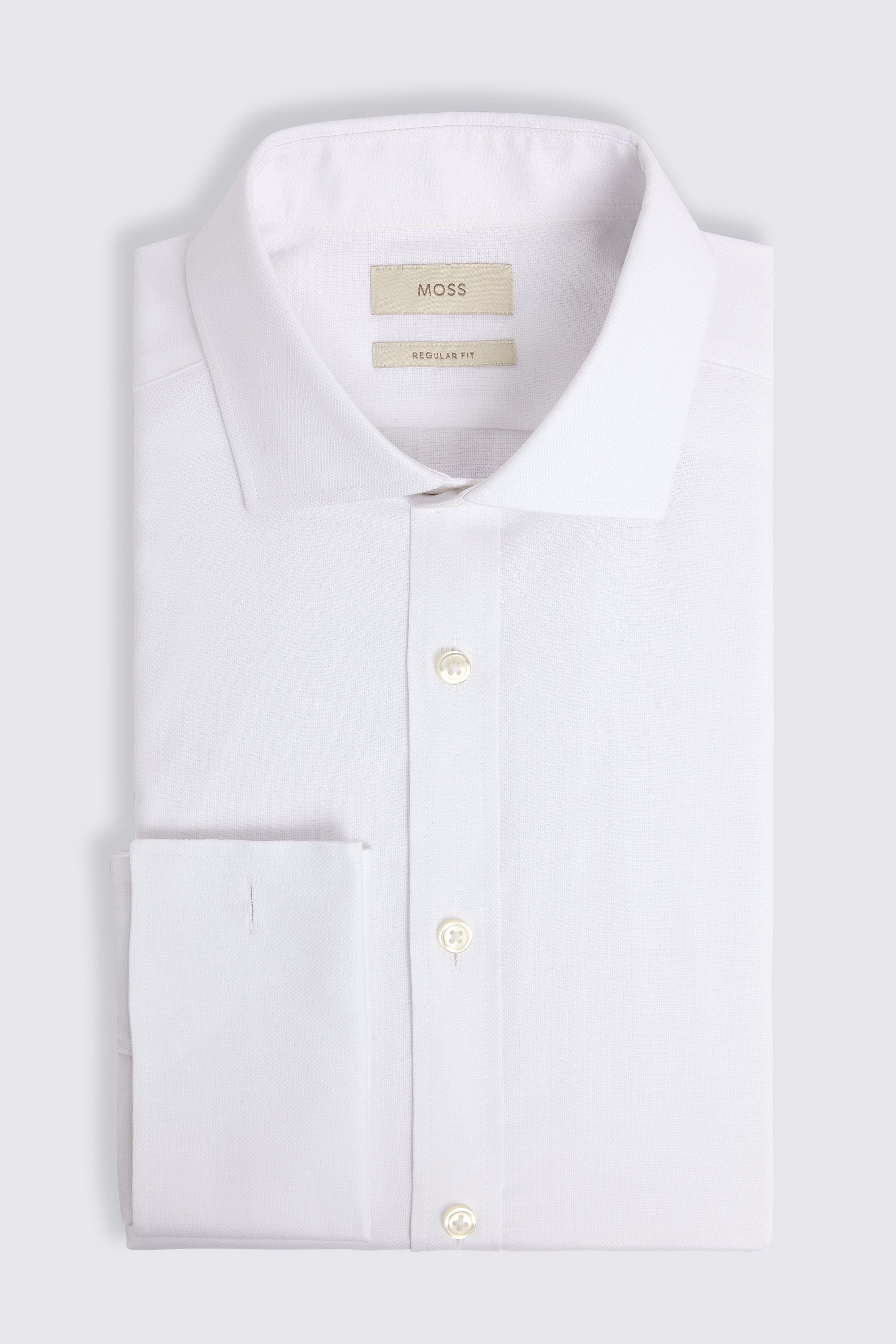 Regular Fit White Double Cuff Dobby Stretch Shirt