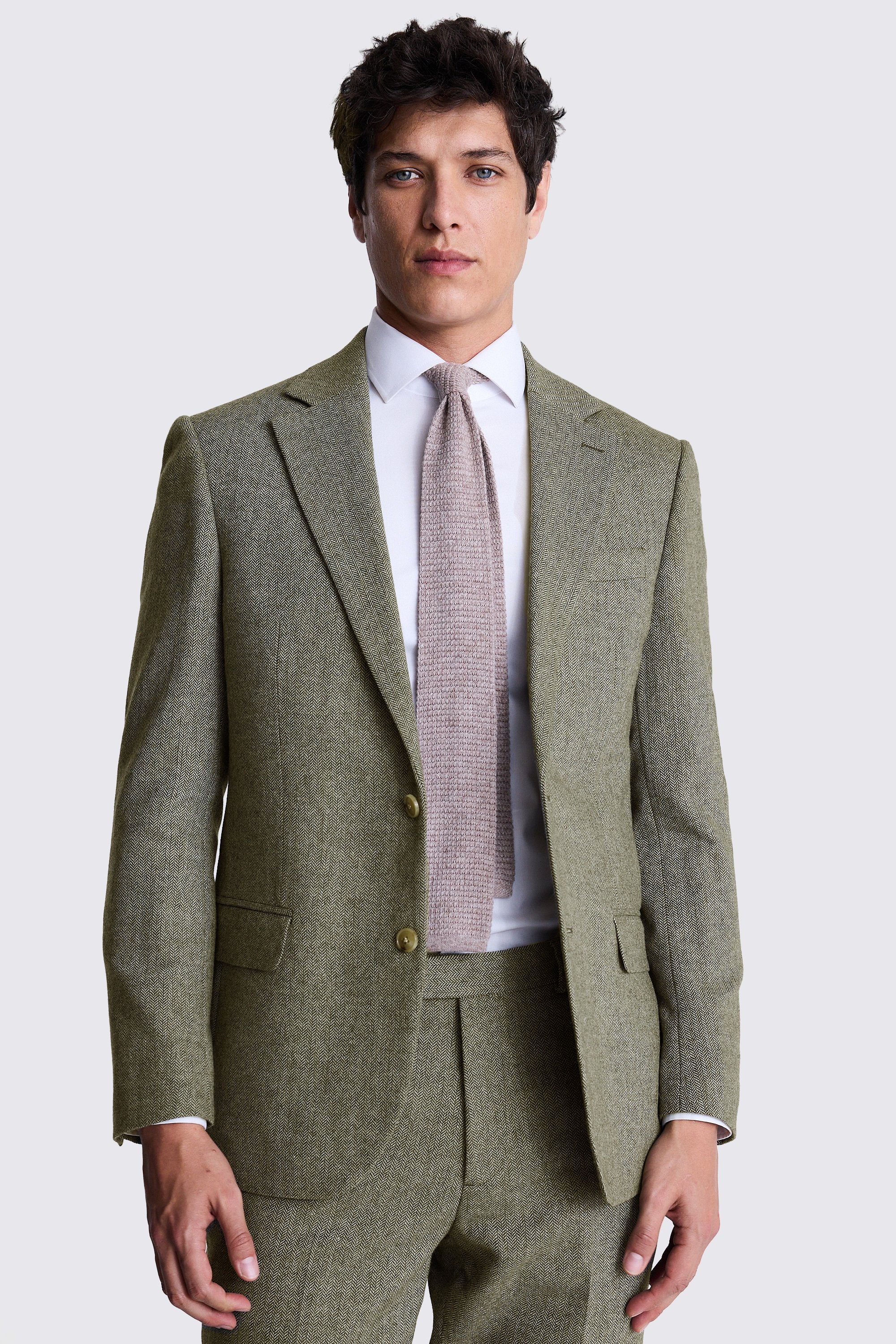 Tailored Fit Sage Herringbone Suit