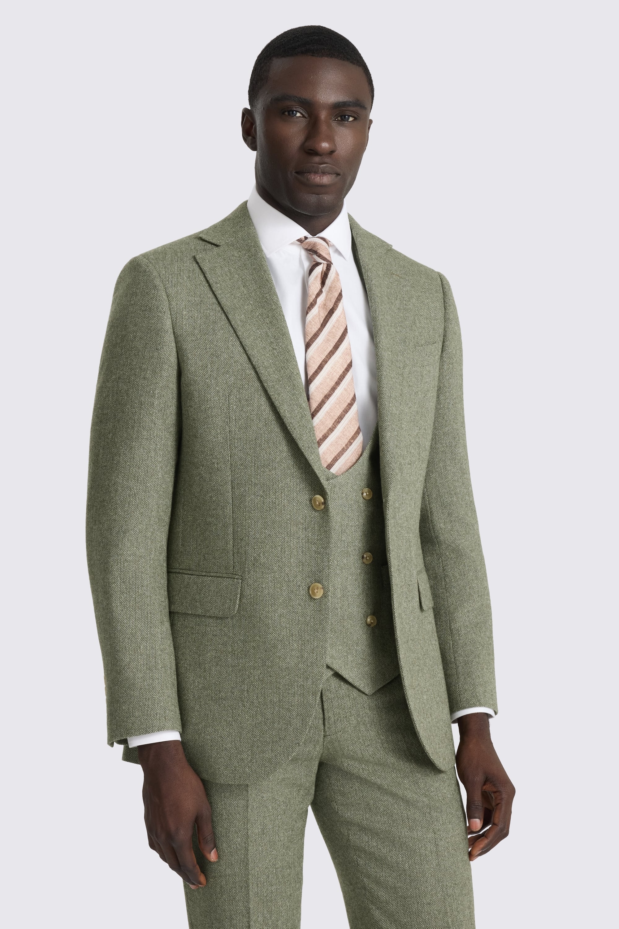 Tailored Fit Sage Herringbone Suit