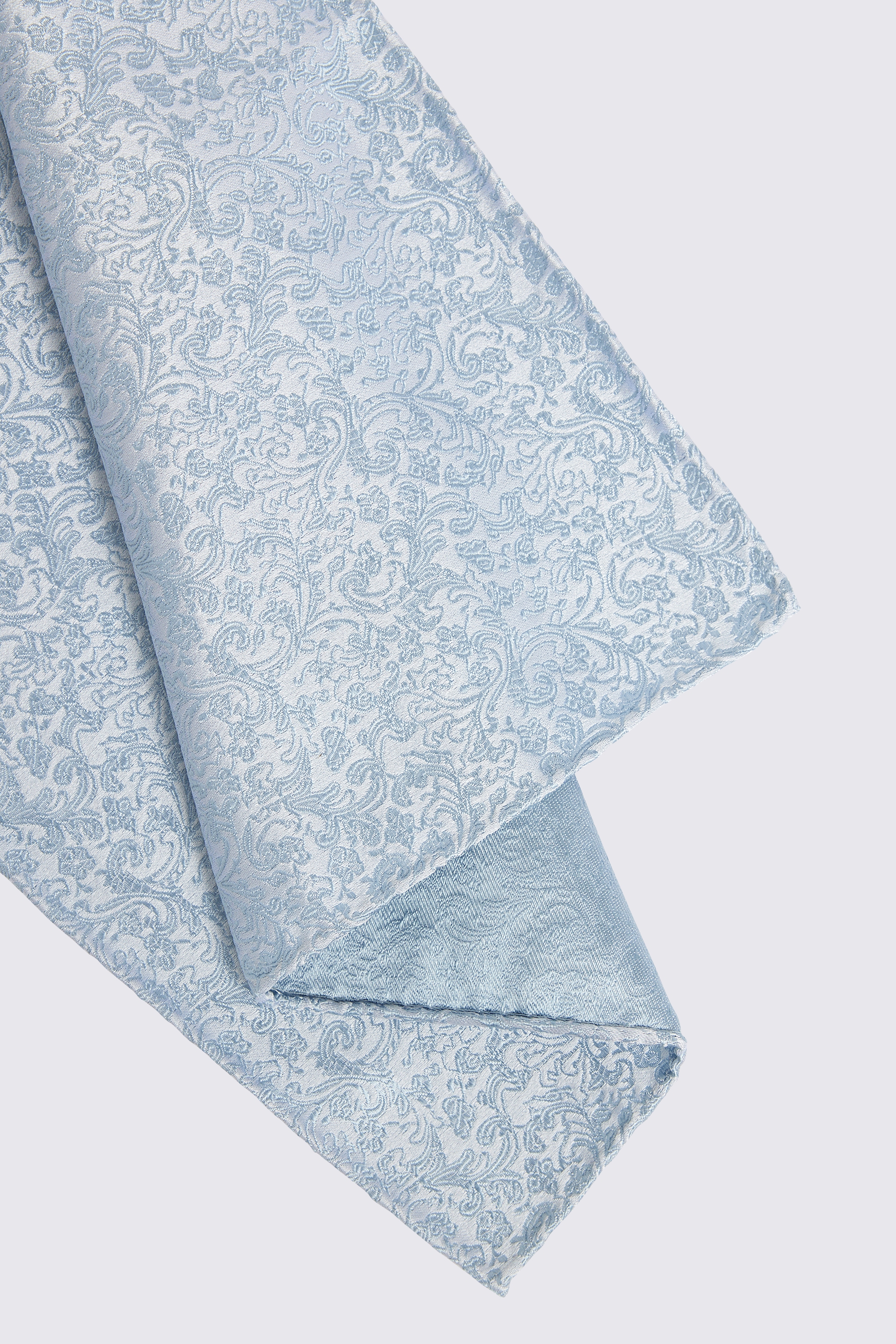Silver Blue Floral Swirl Silk Pocket Square