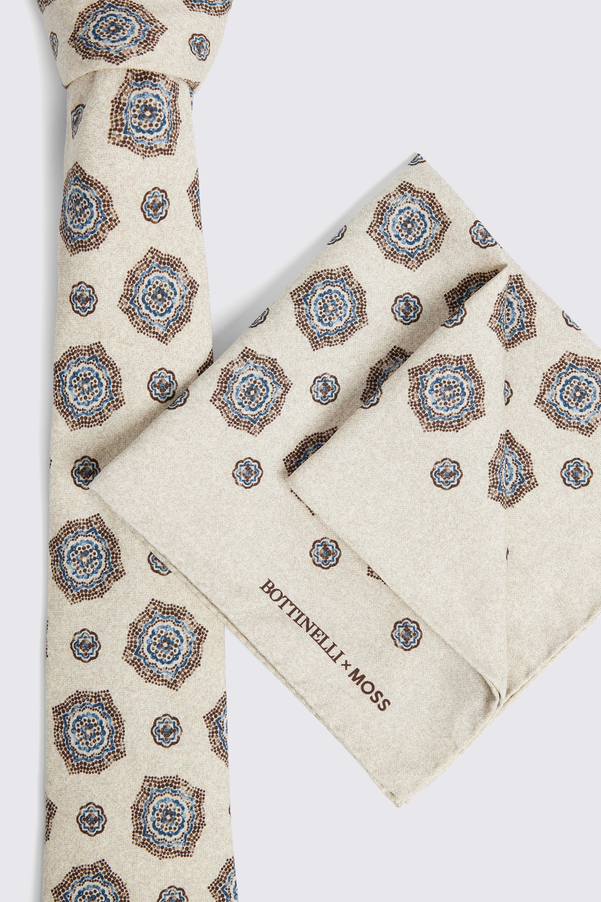 Bottinelli Neutral Medallion Print Silk Tie