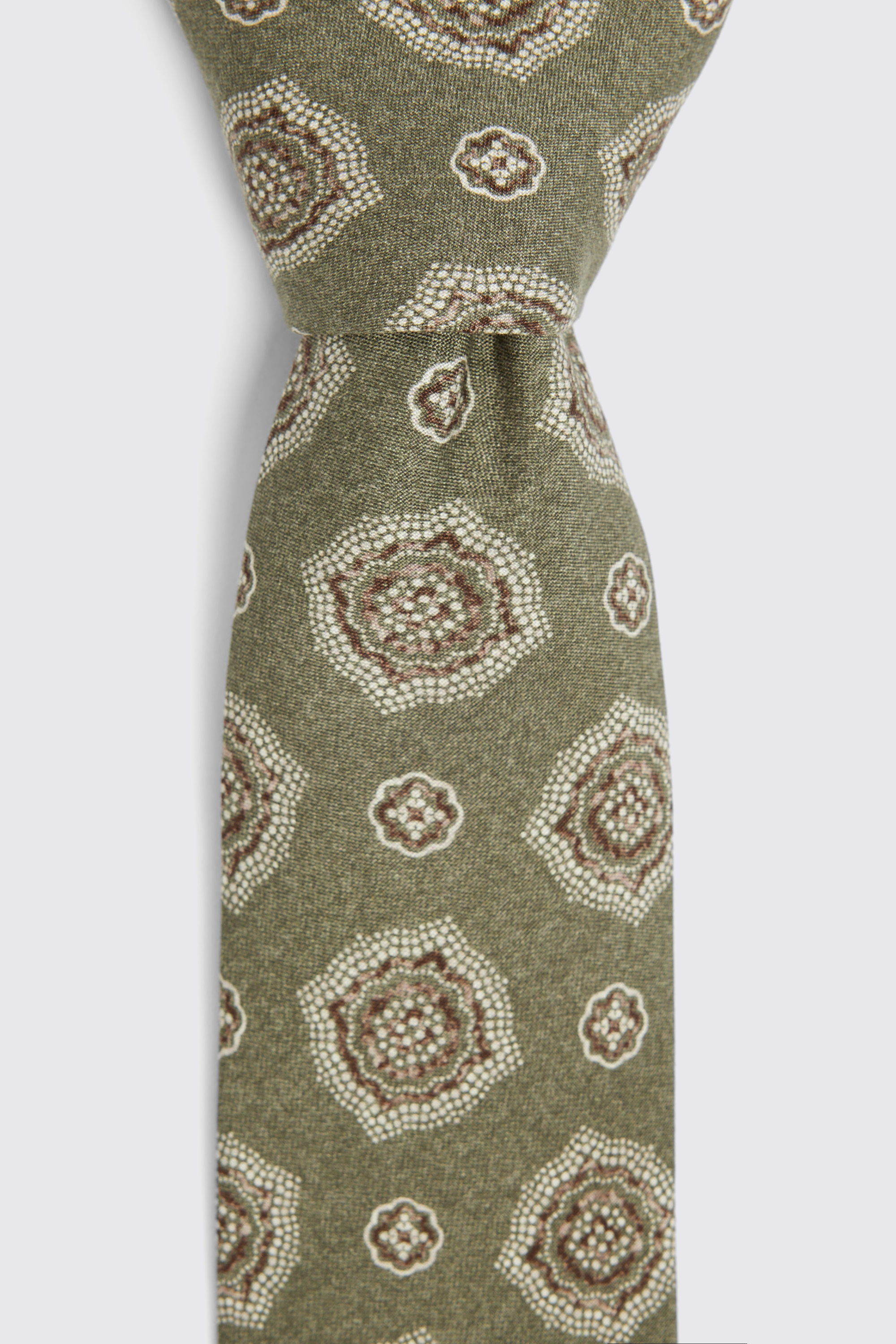 Bottinelli Olive Medallian Print Silk Tie