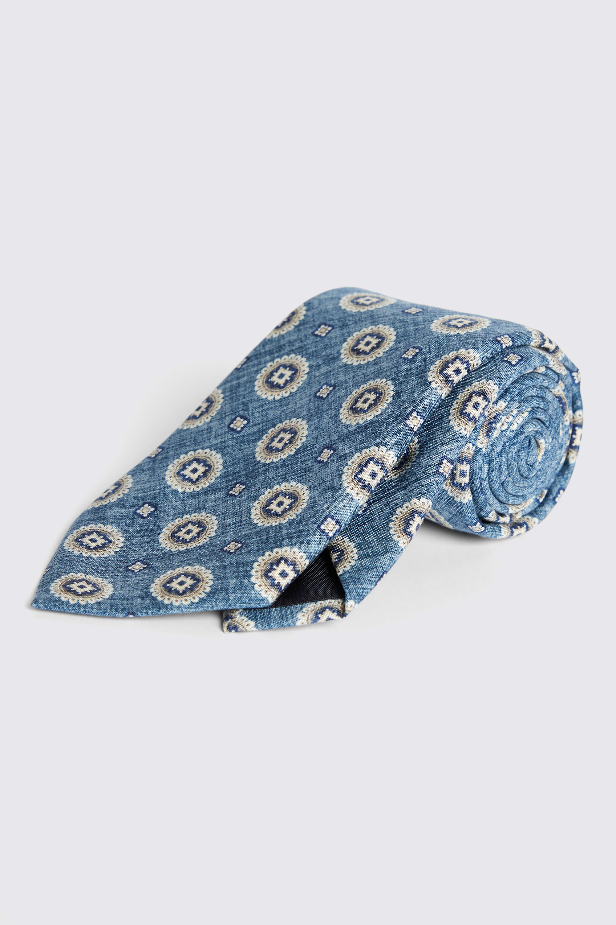 Bottinelli Mid-Blue Medallian Print Silk Tie