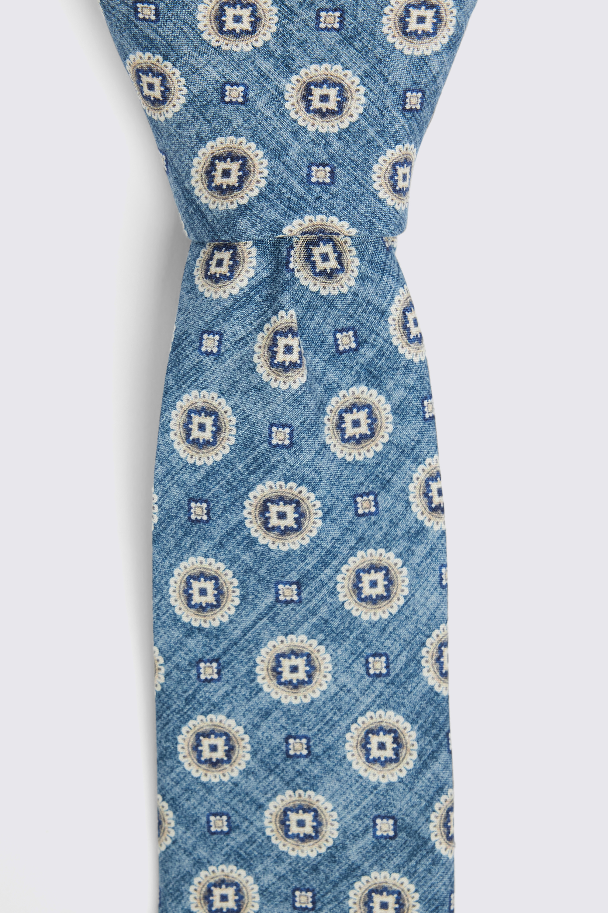 Bottinelli Mid-Blue Medallian Print Silk Tie