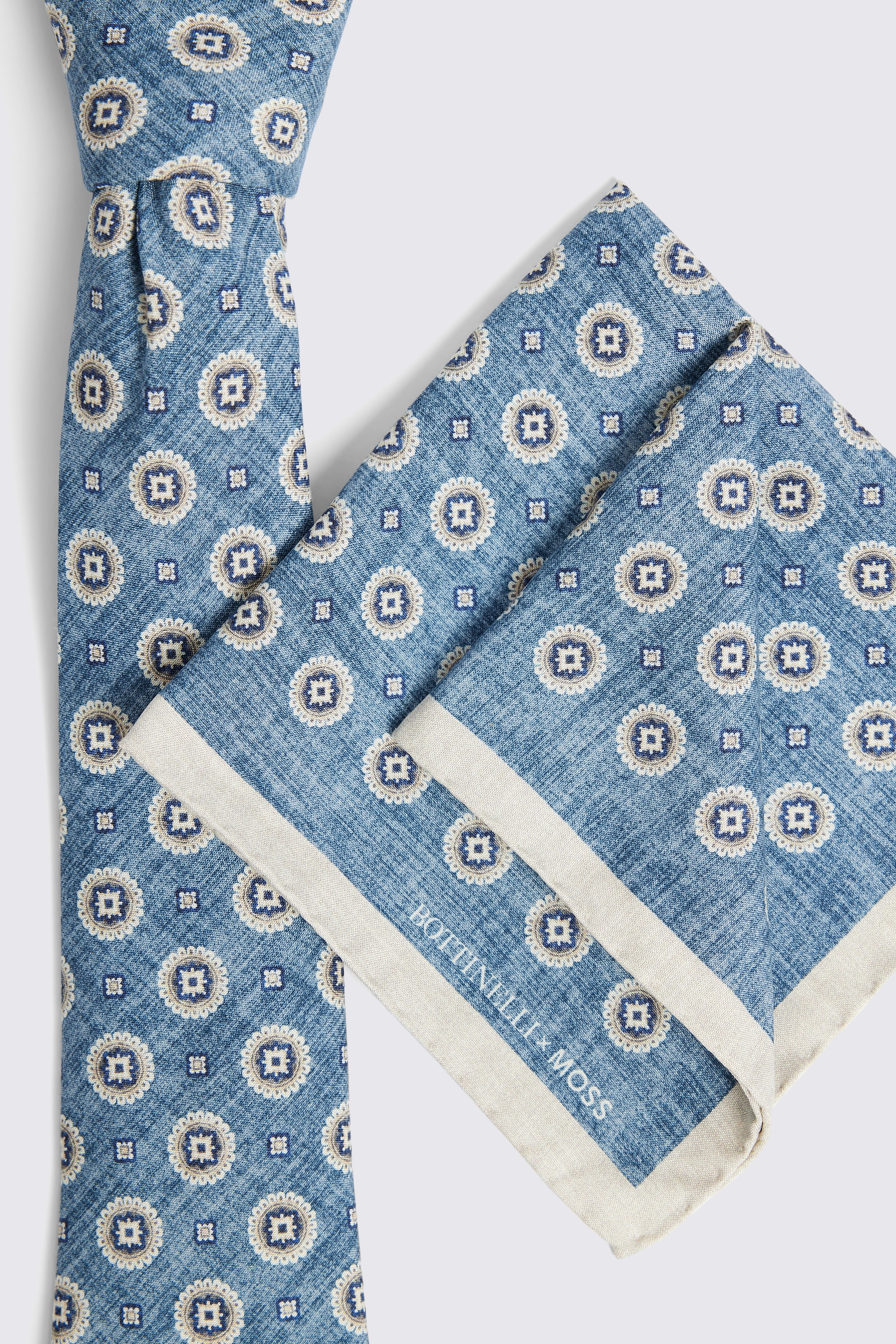 Bottinelli Mid-Blue Medallian Print Silk Tie