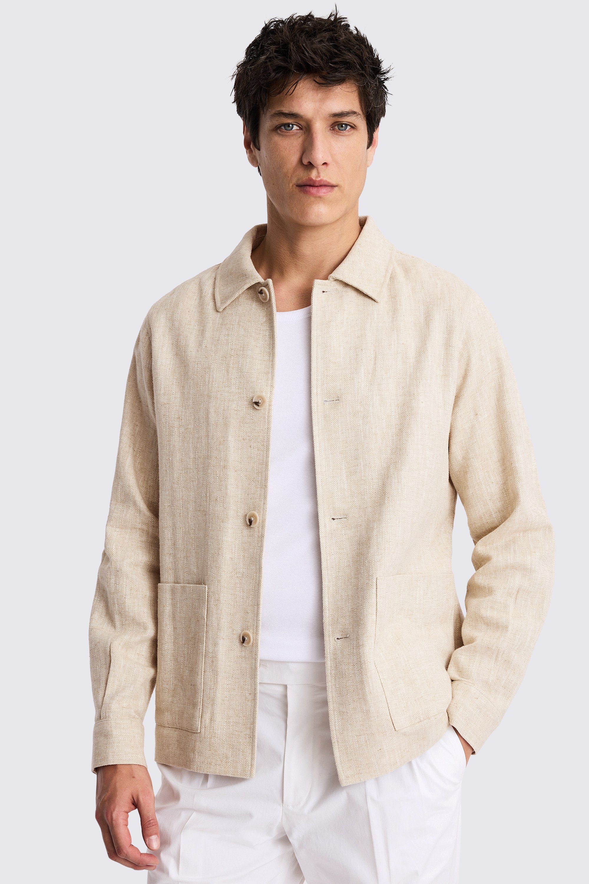 Ecru Herringbone Simplified Shacket