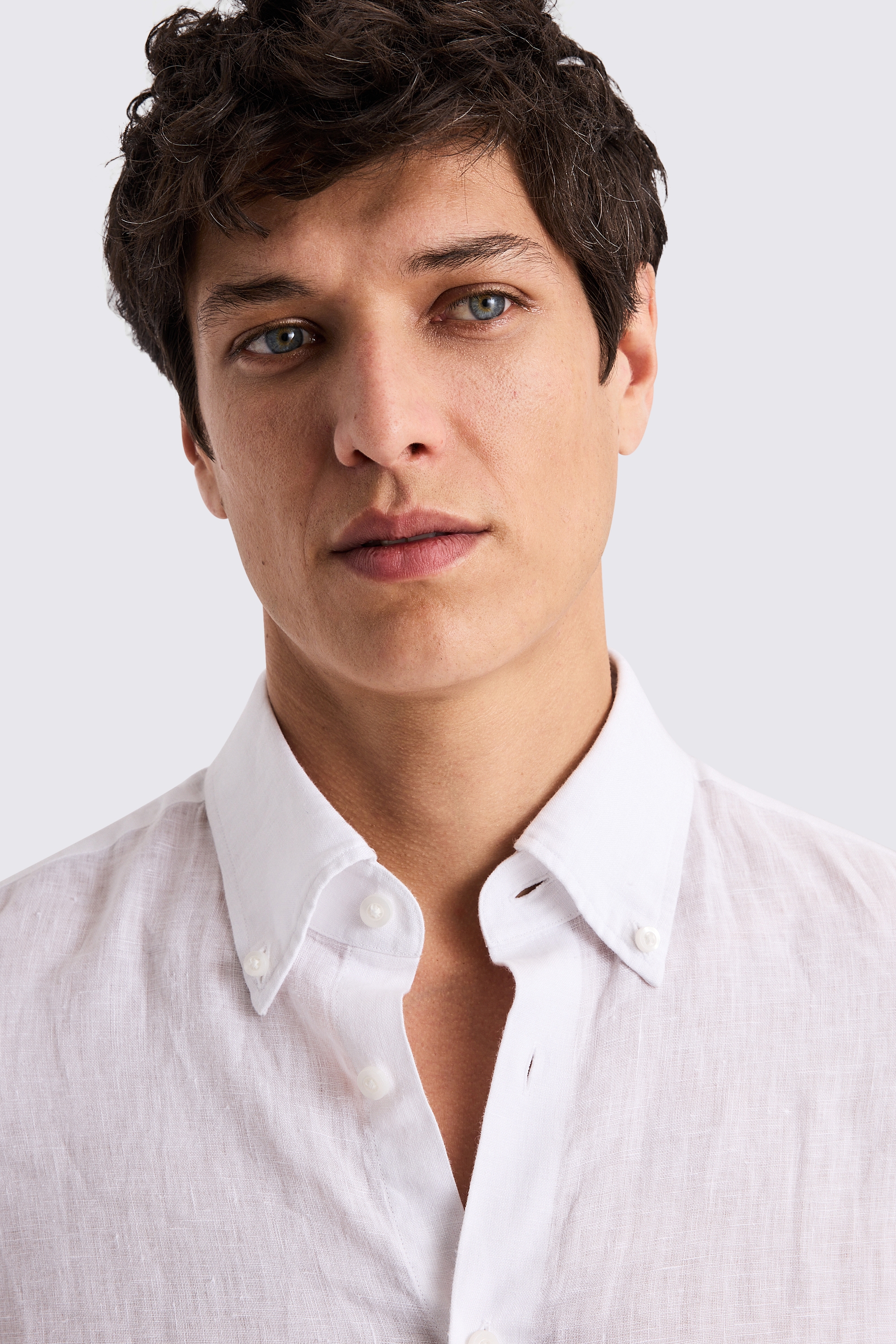 White Button Down Collar Linen Shirt
