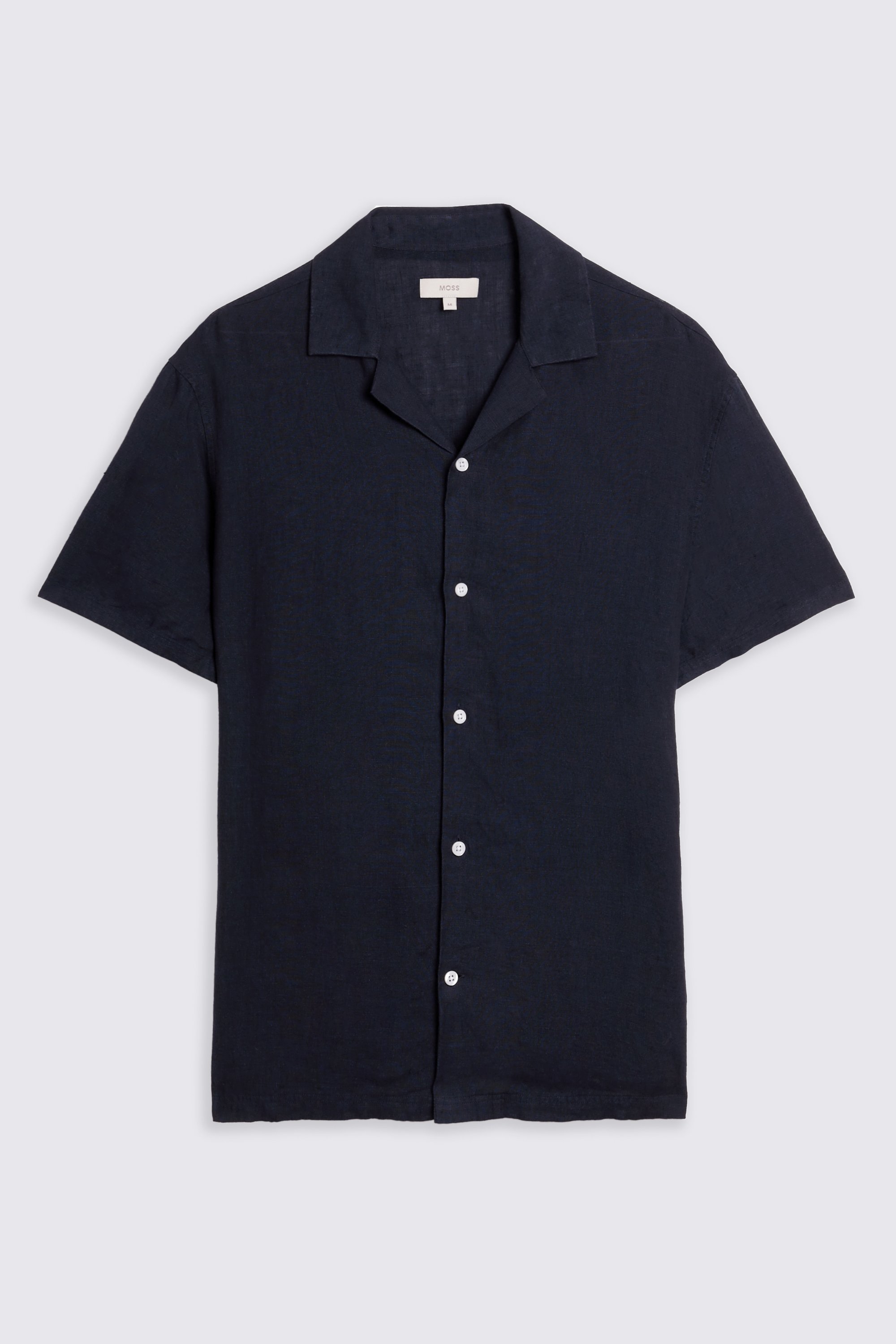 Navy Cuban Collar Linen Shirt