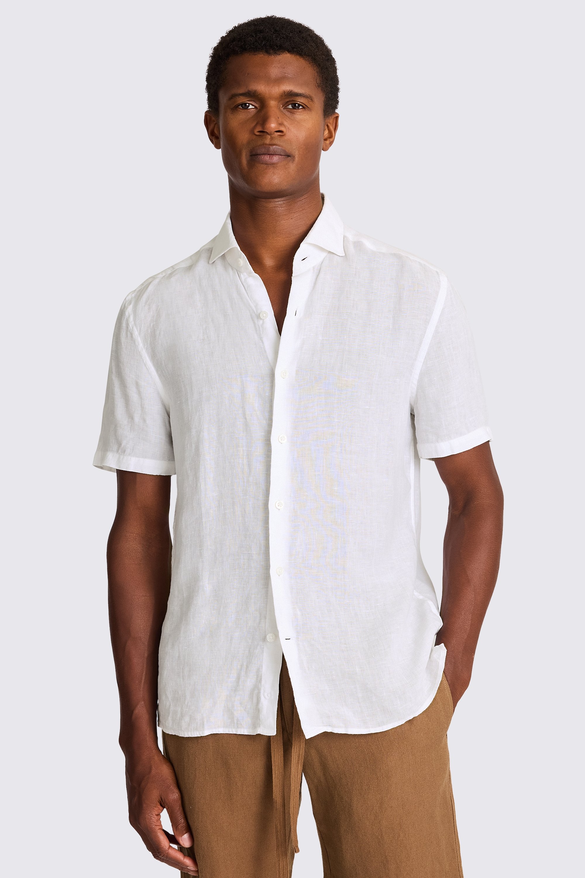 White Short Sleeve Linen Shirt