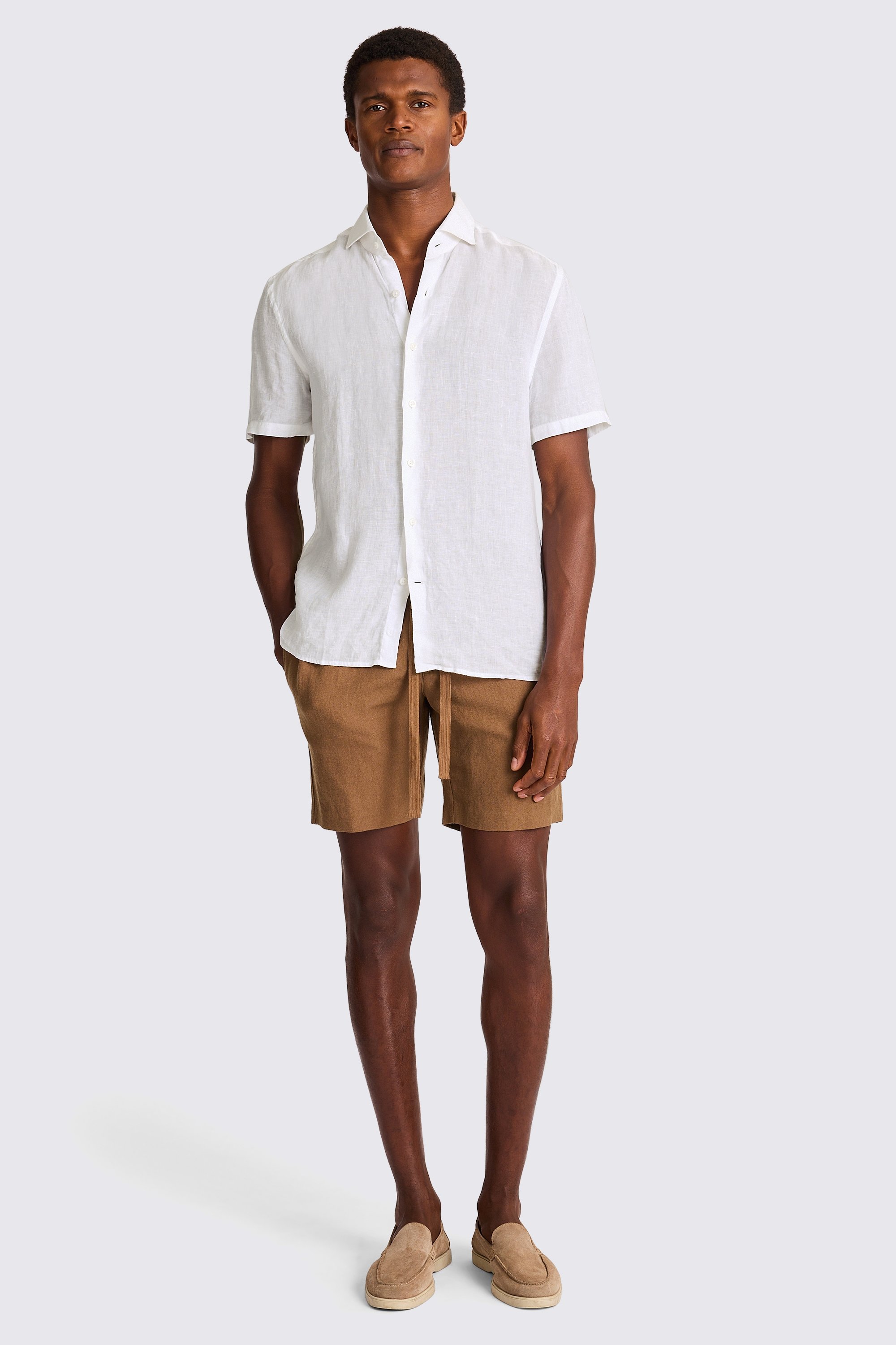 White Short Sleeve Linen Shirt