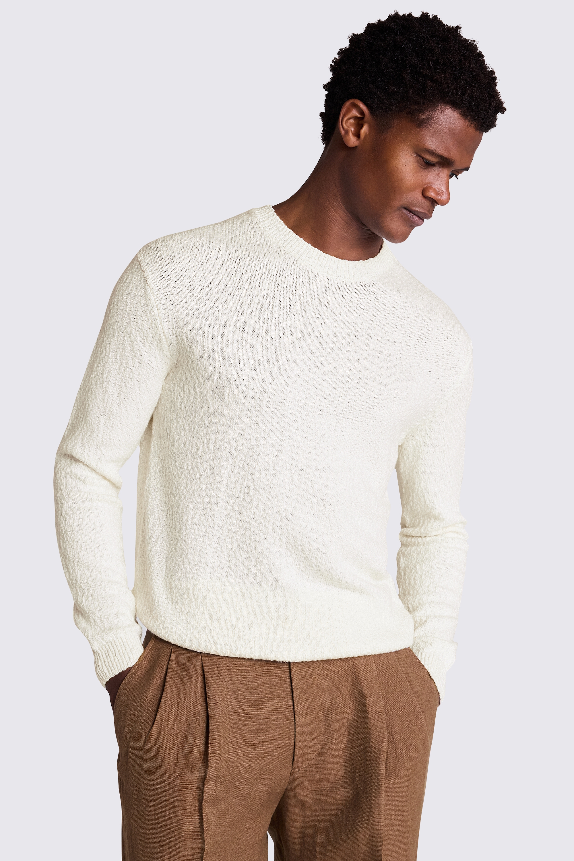 Ecru Slouchy Bouclé Crew Neck Jumper