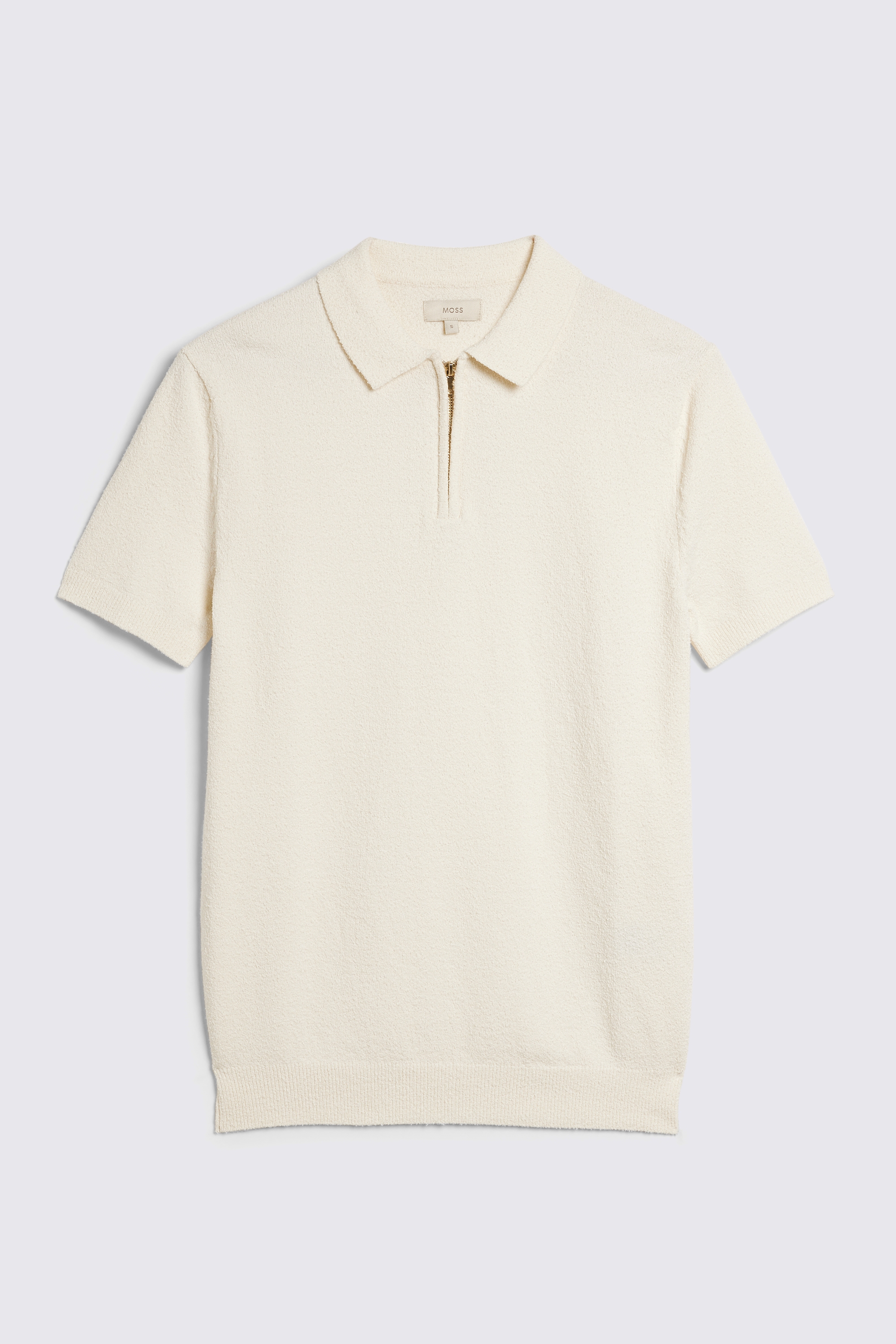 Ecru Bouclé Zip-Neck Polo Shirt