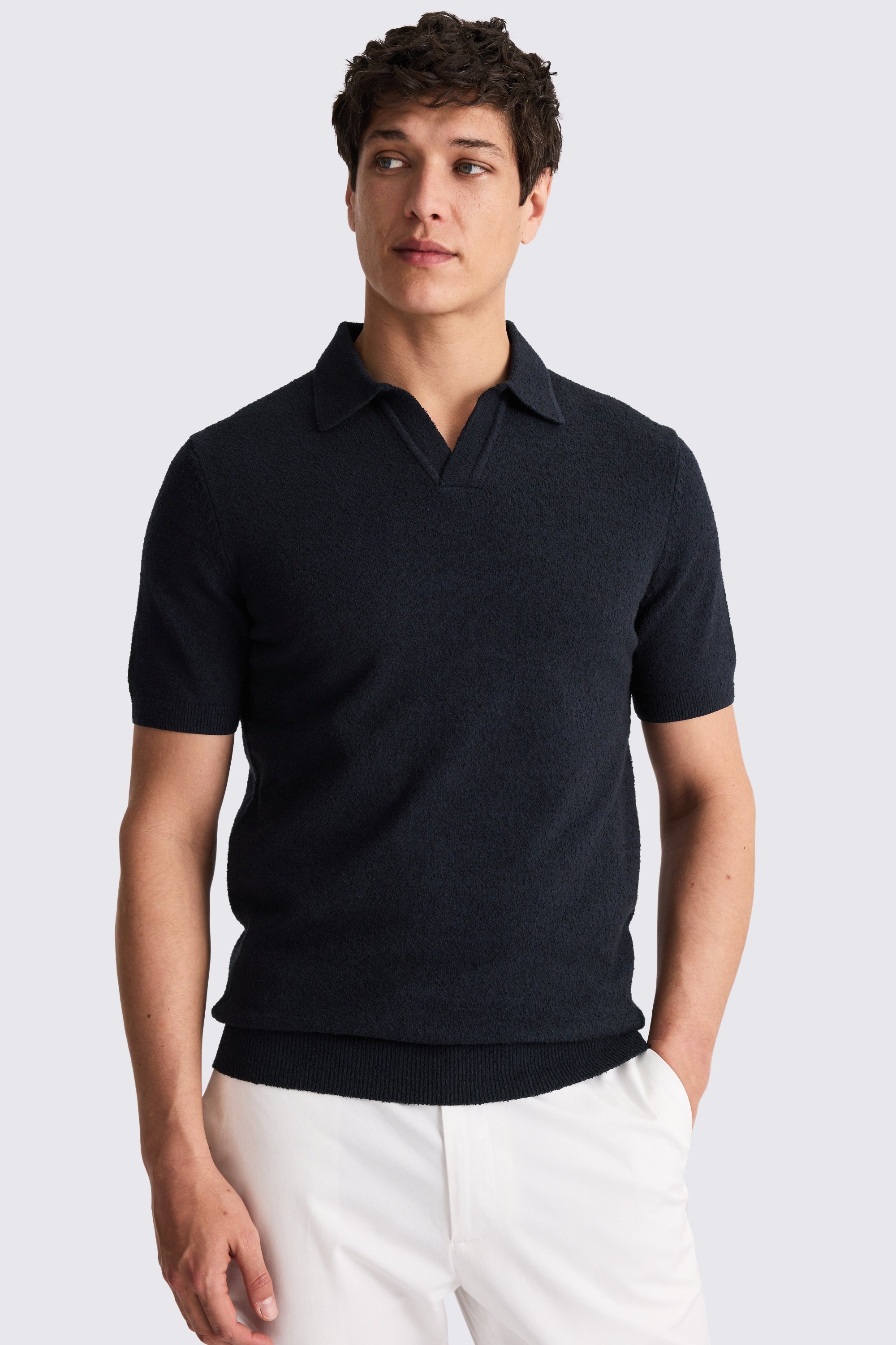 Navy Bouclé Skipper Polo