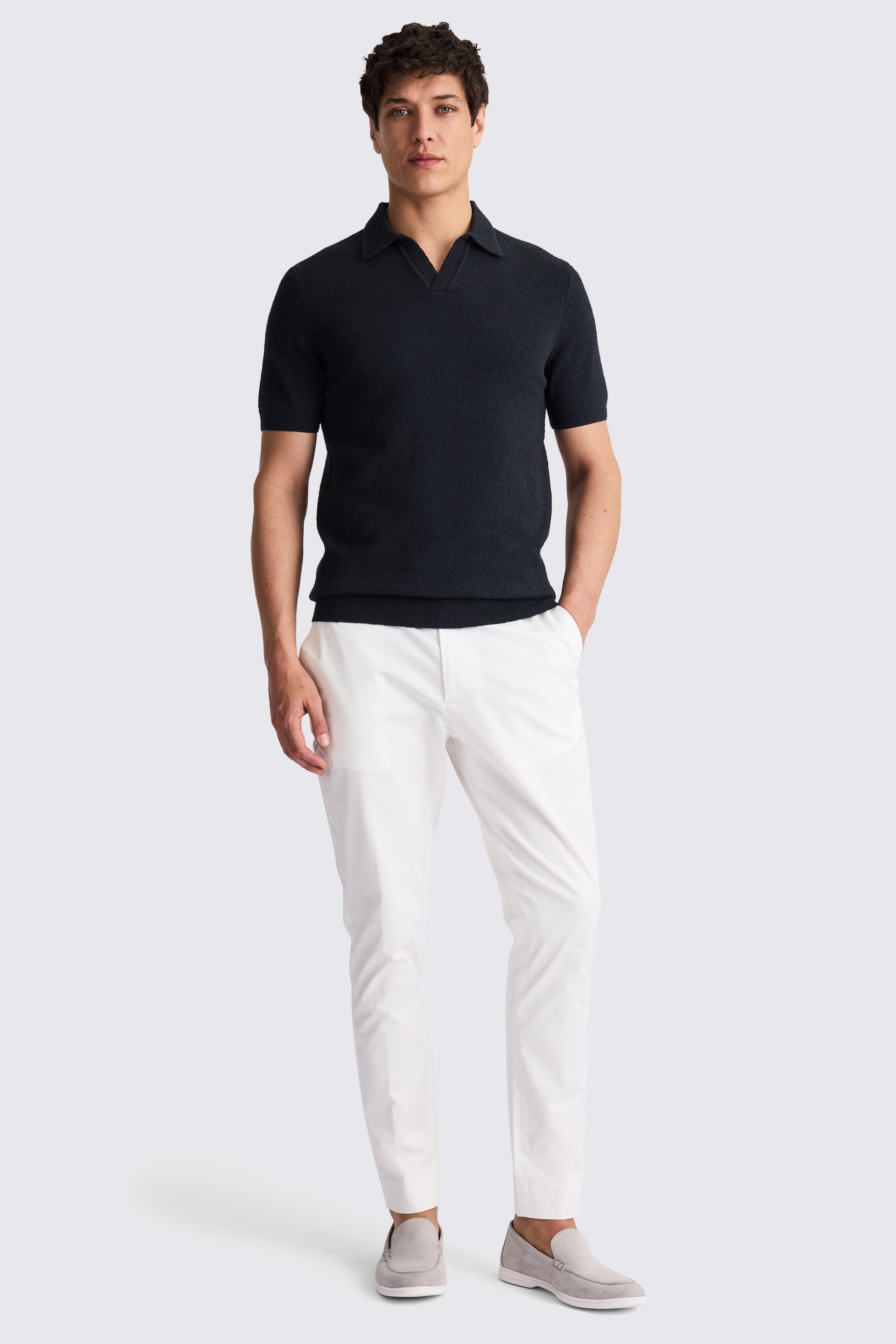 Navy Bouclé Skipper Polo