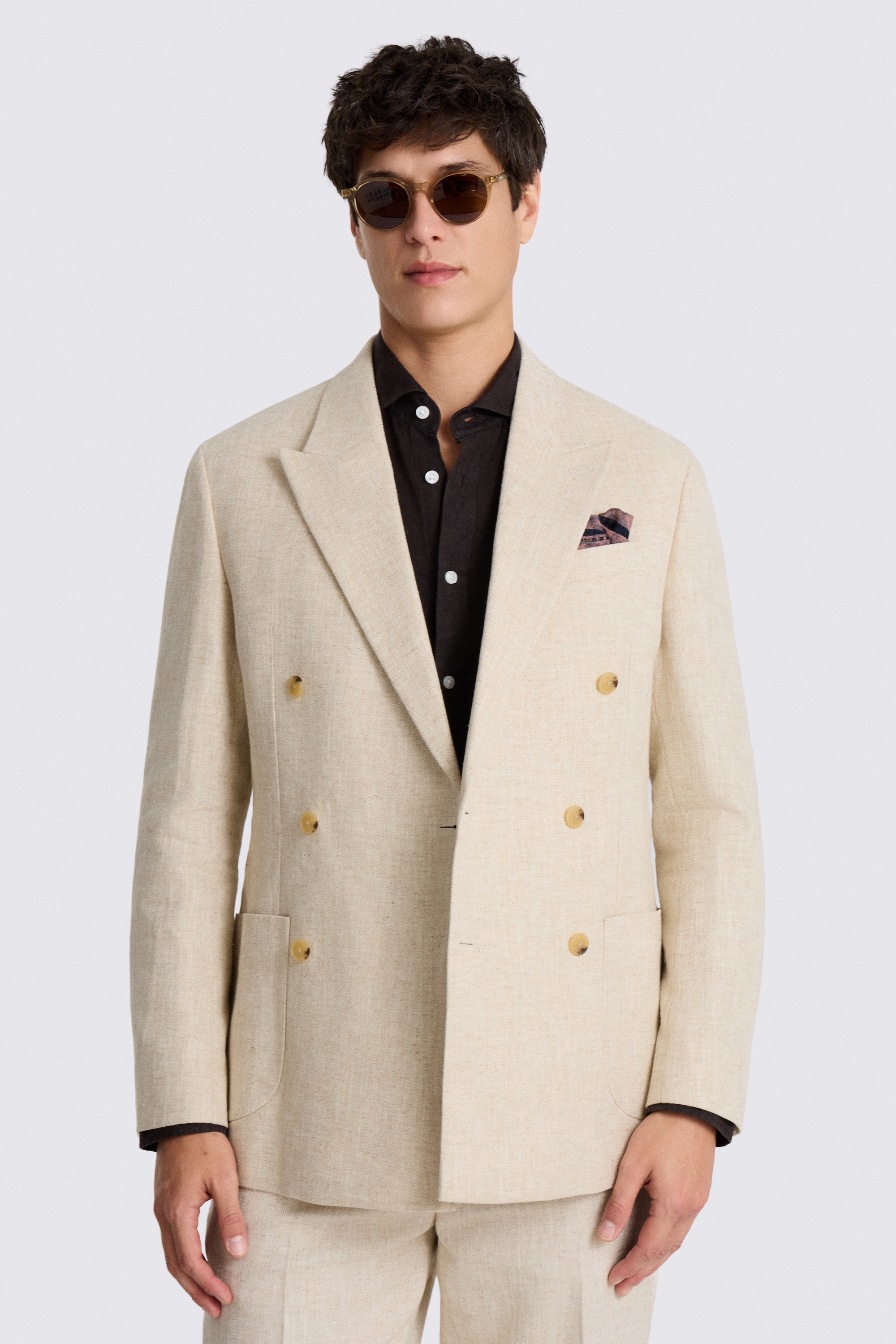 Relaxed Fit Ecru Herringbone Jacket