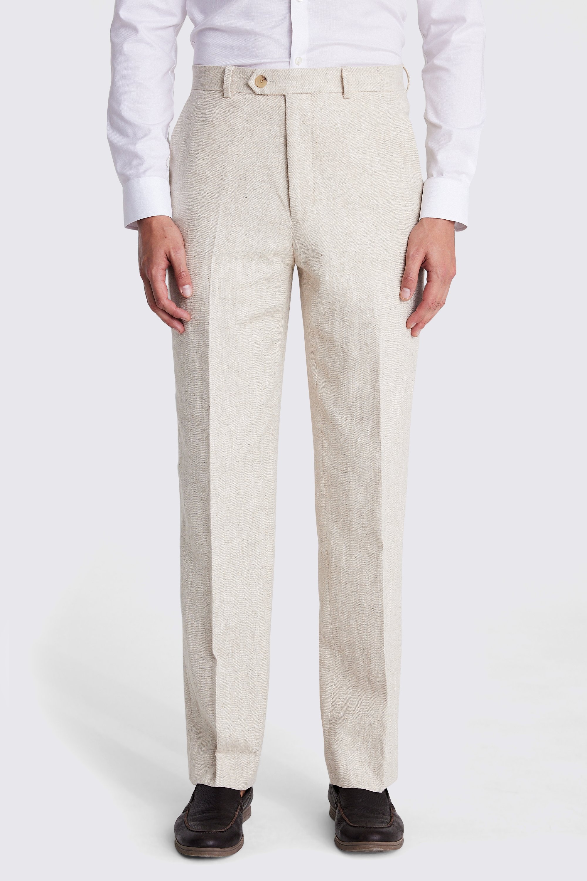 Relaxed Fit Ecru Herringbone Pants