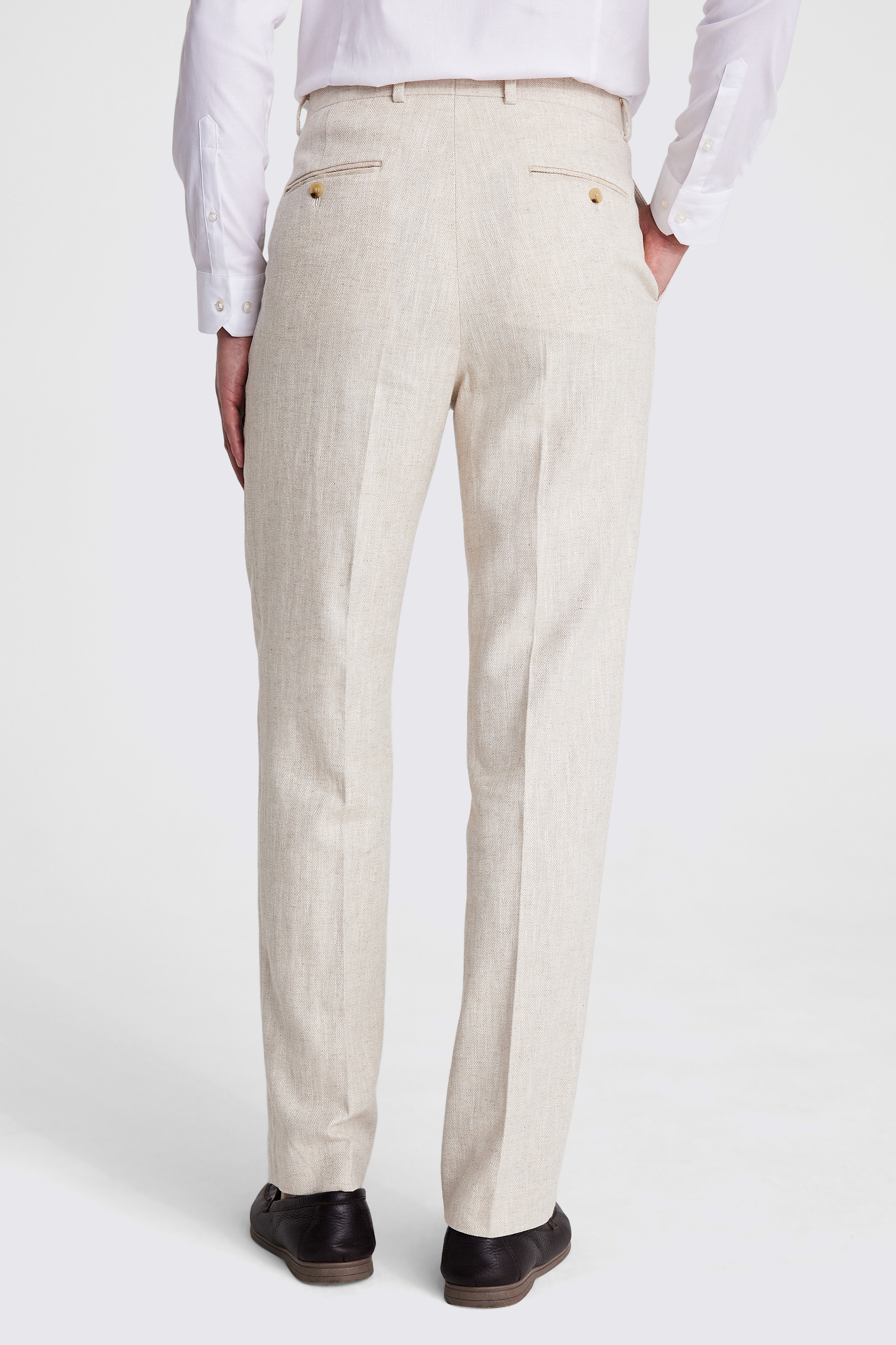 Relaxed Fit Ecru Herringbone Pants