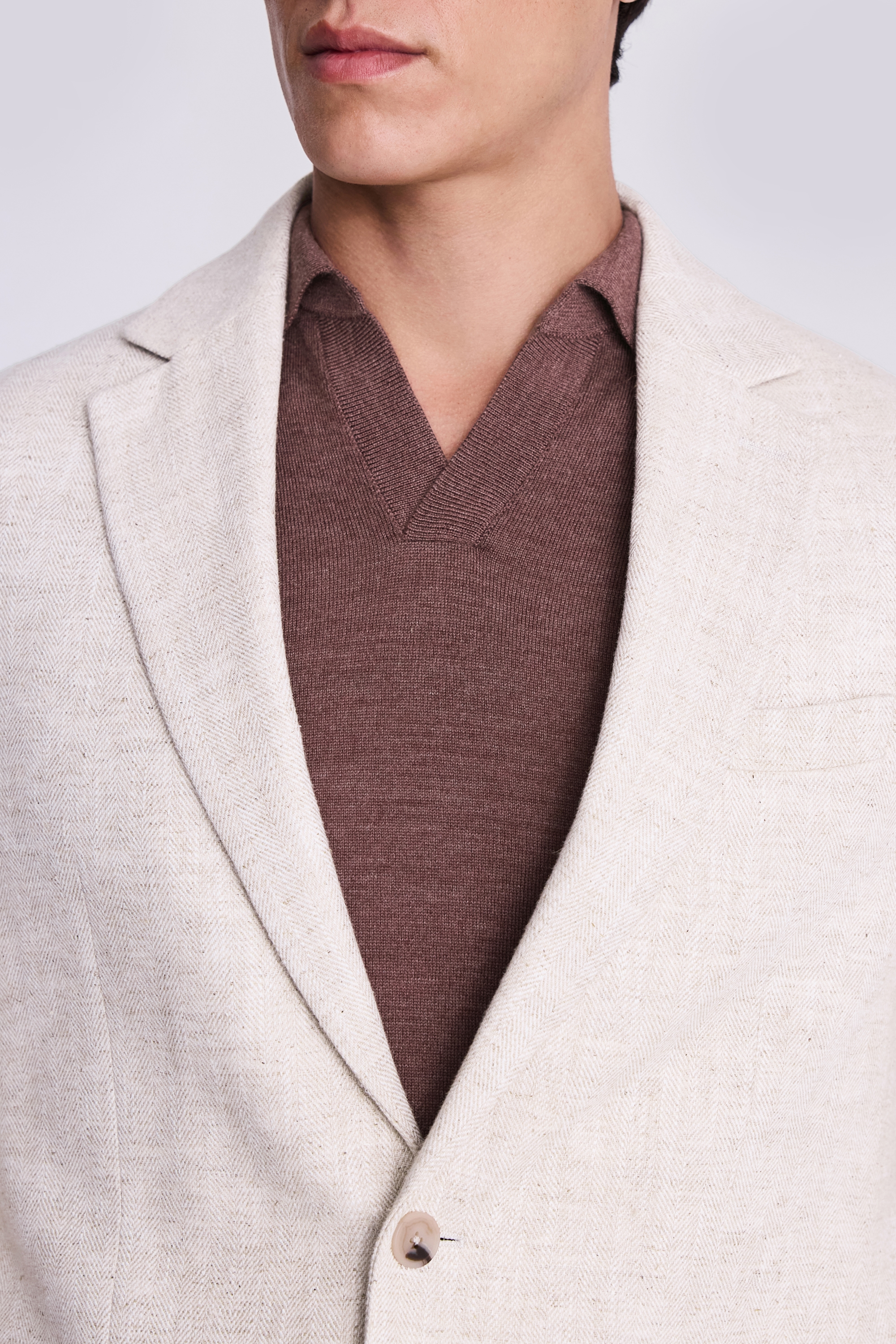 Tailored Fit Ecru Herringbone Suit
