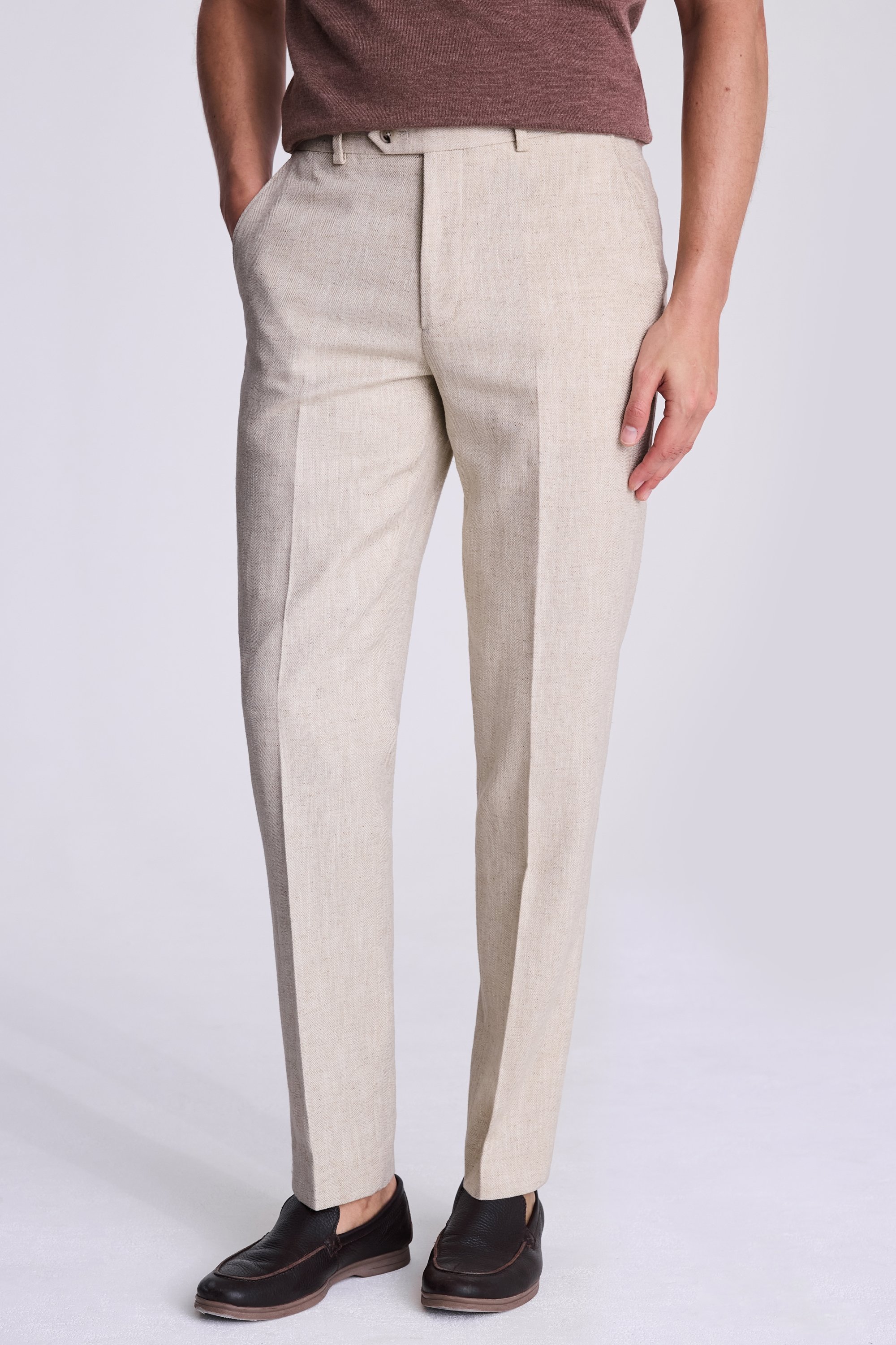 Tailored Ecru Herringbone Pants
