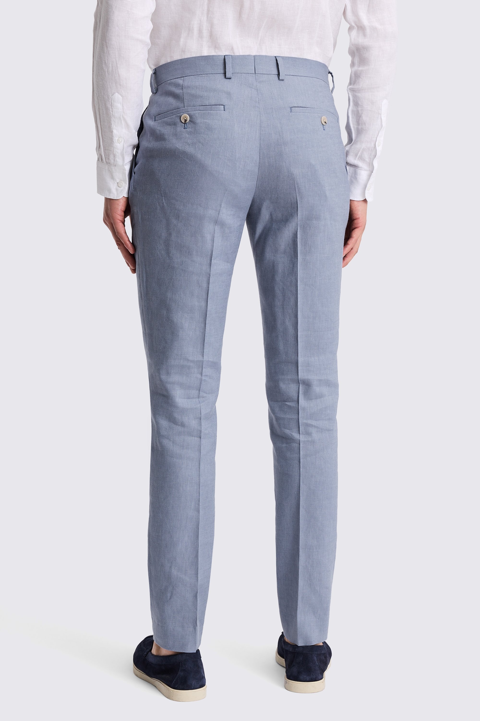 Slim Fit Steel Blue Matte Linen Pants