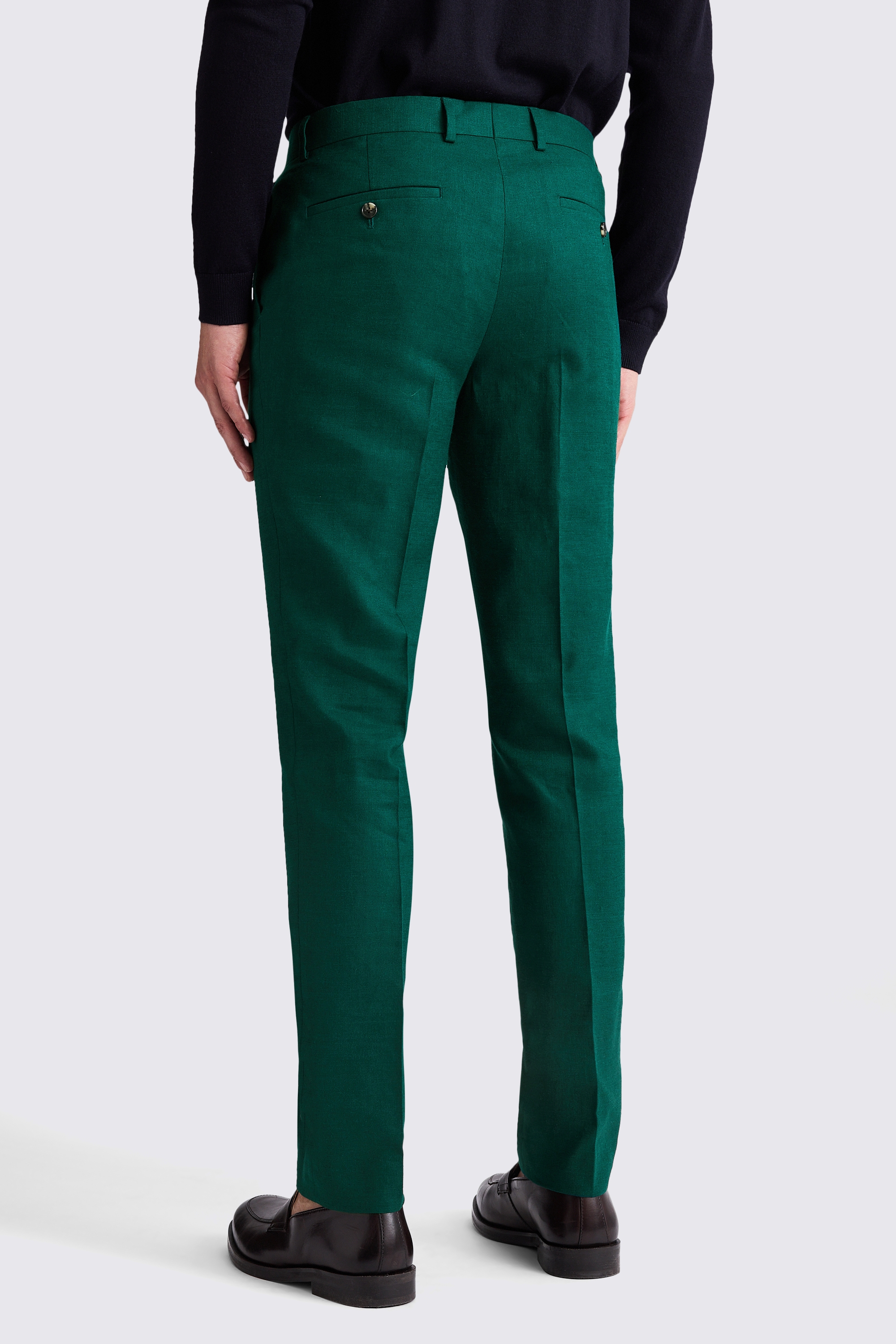 Slim Fit Emerald Matte Linen Trousers