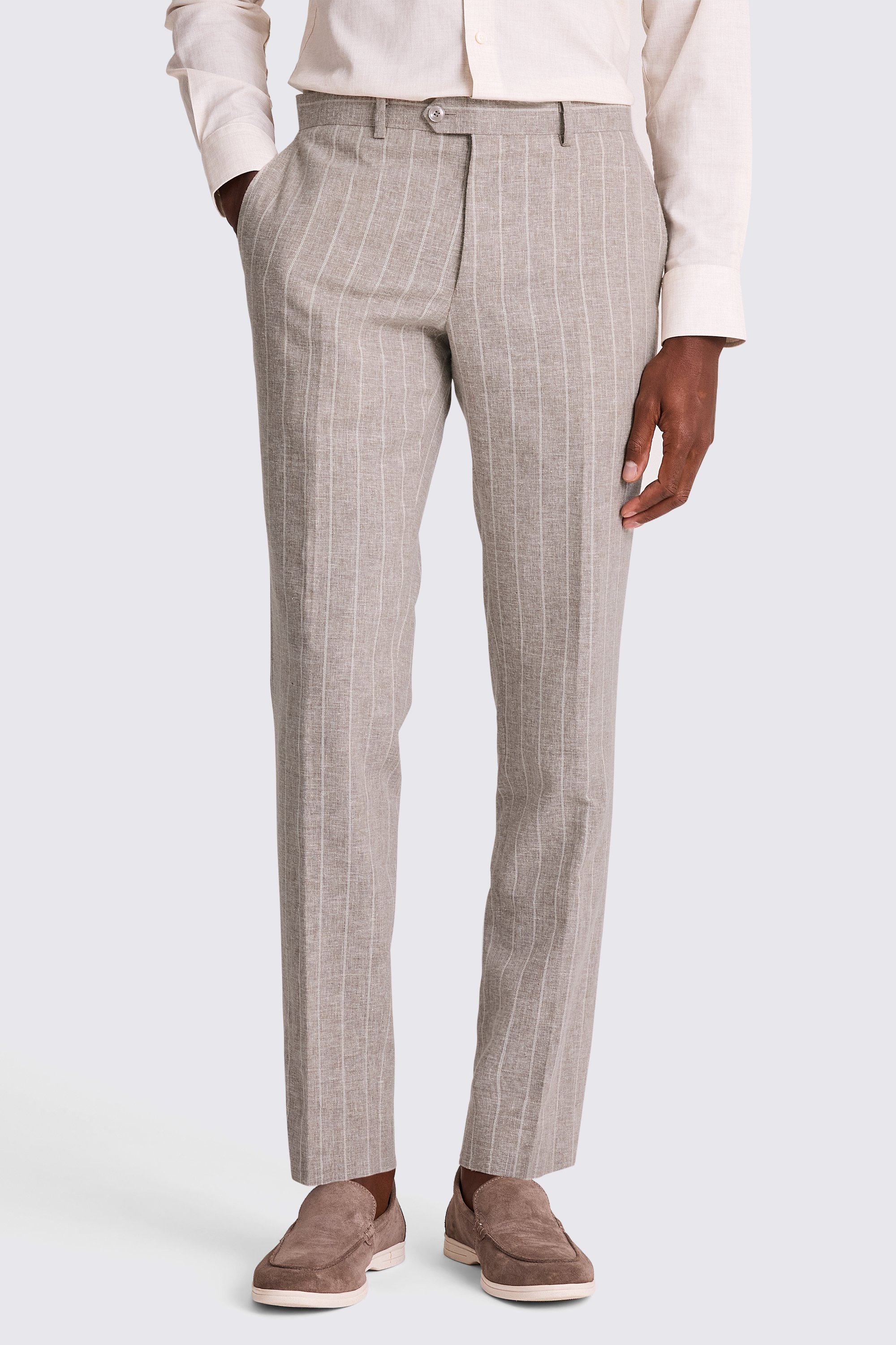 Slim Fit Taupe Stripe Trousers