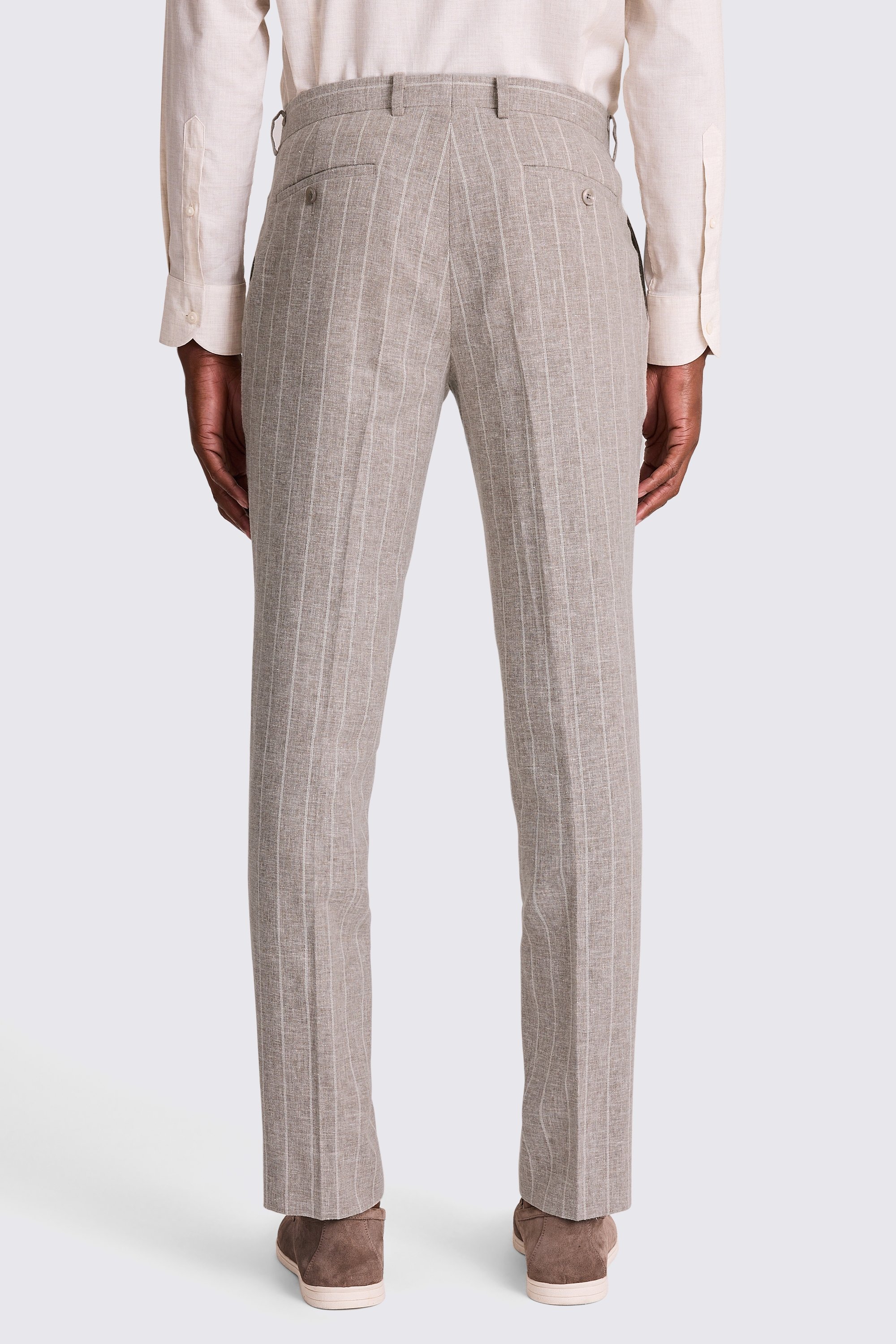 Slim Fit Taupe Stripe Trousers