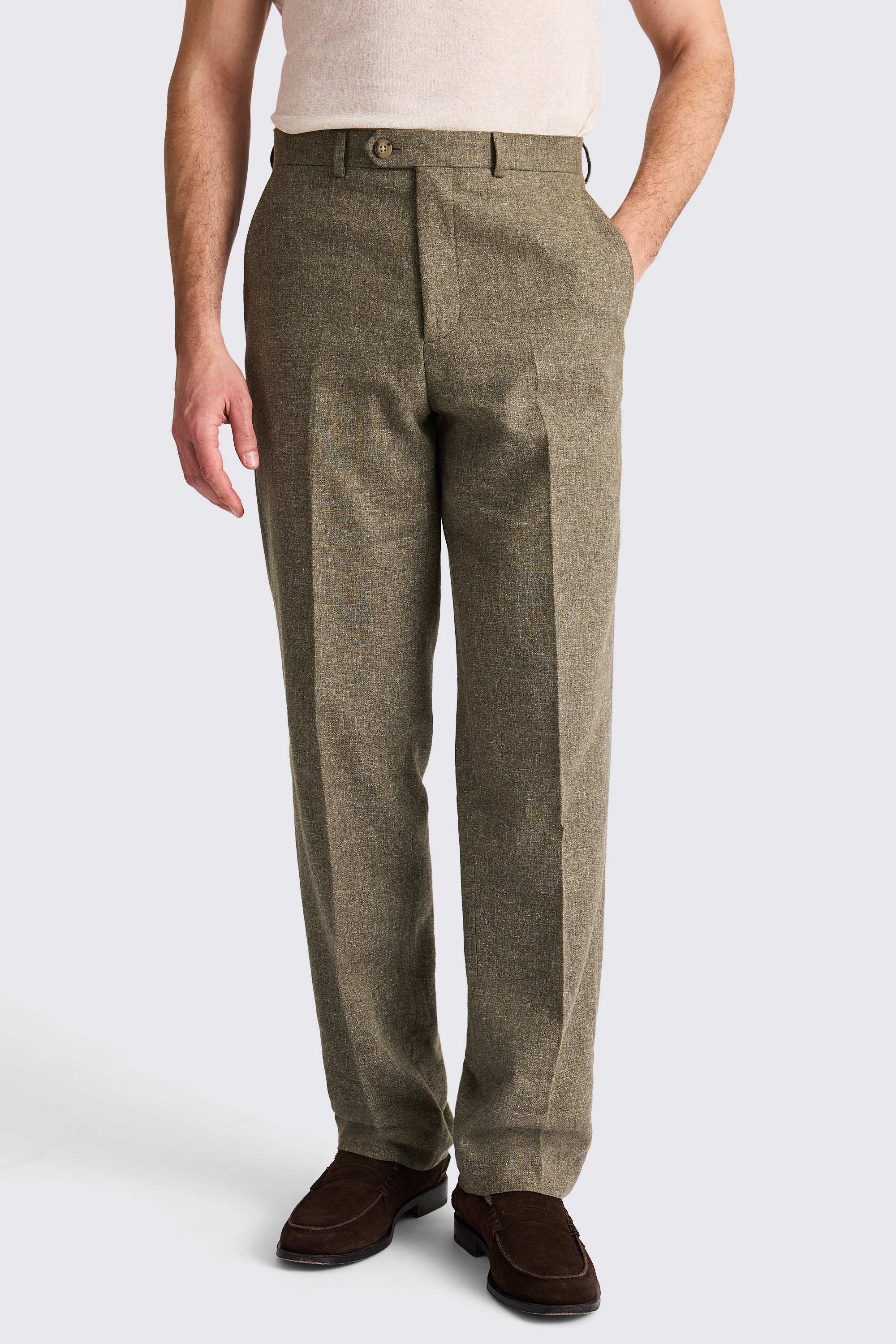 Relaxed Fit Khaki Cotton Linen Pants