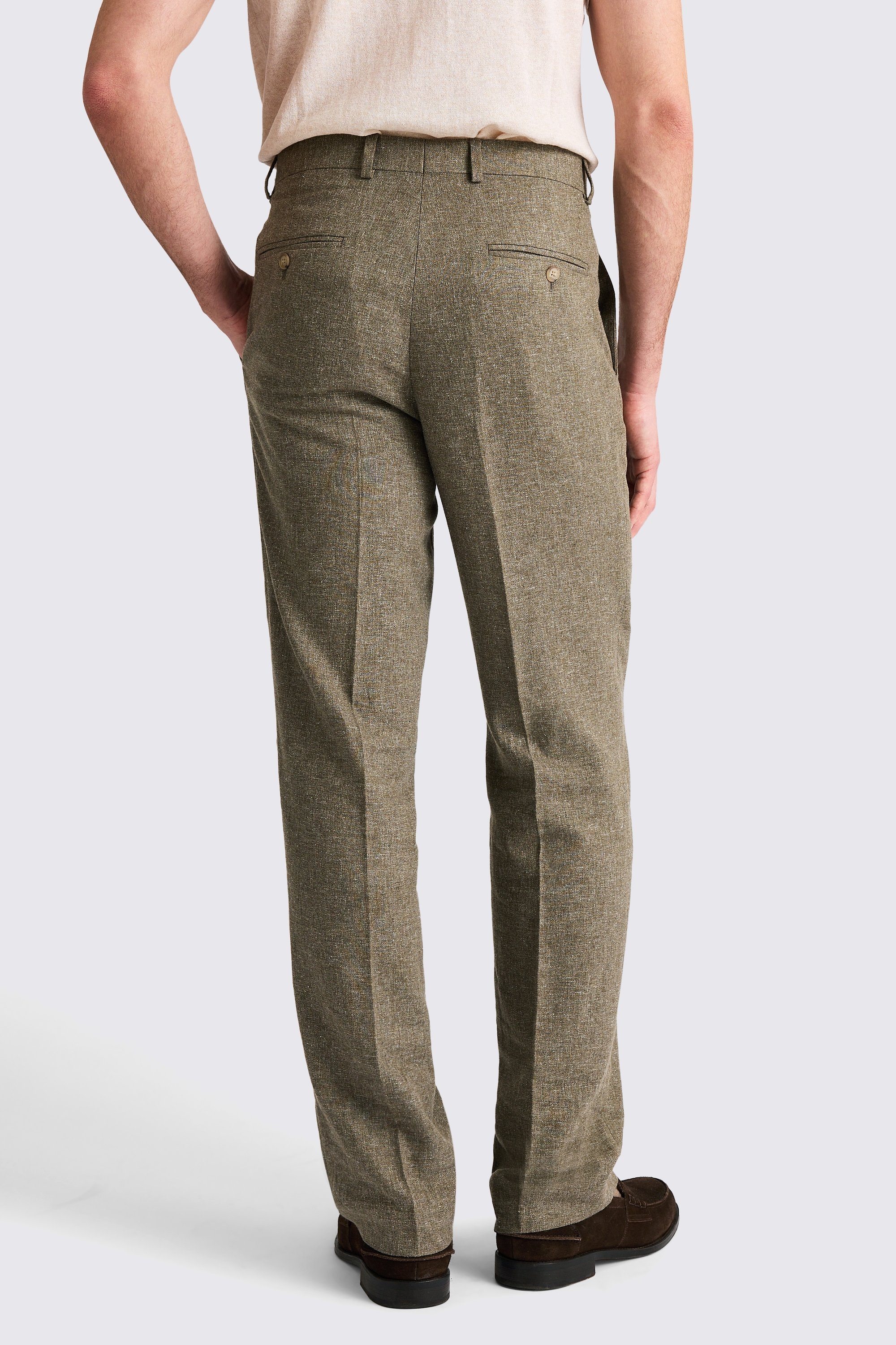 Relaxed Fit Khaki Cotton Linen Pants