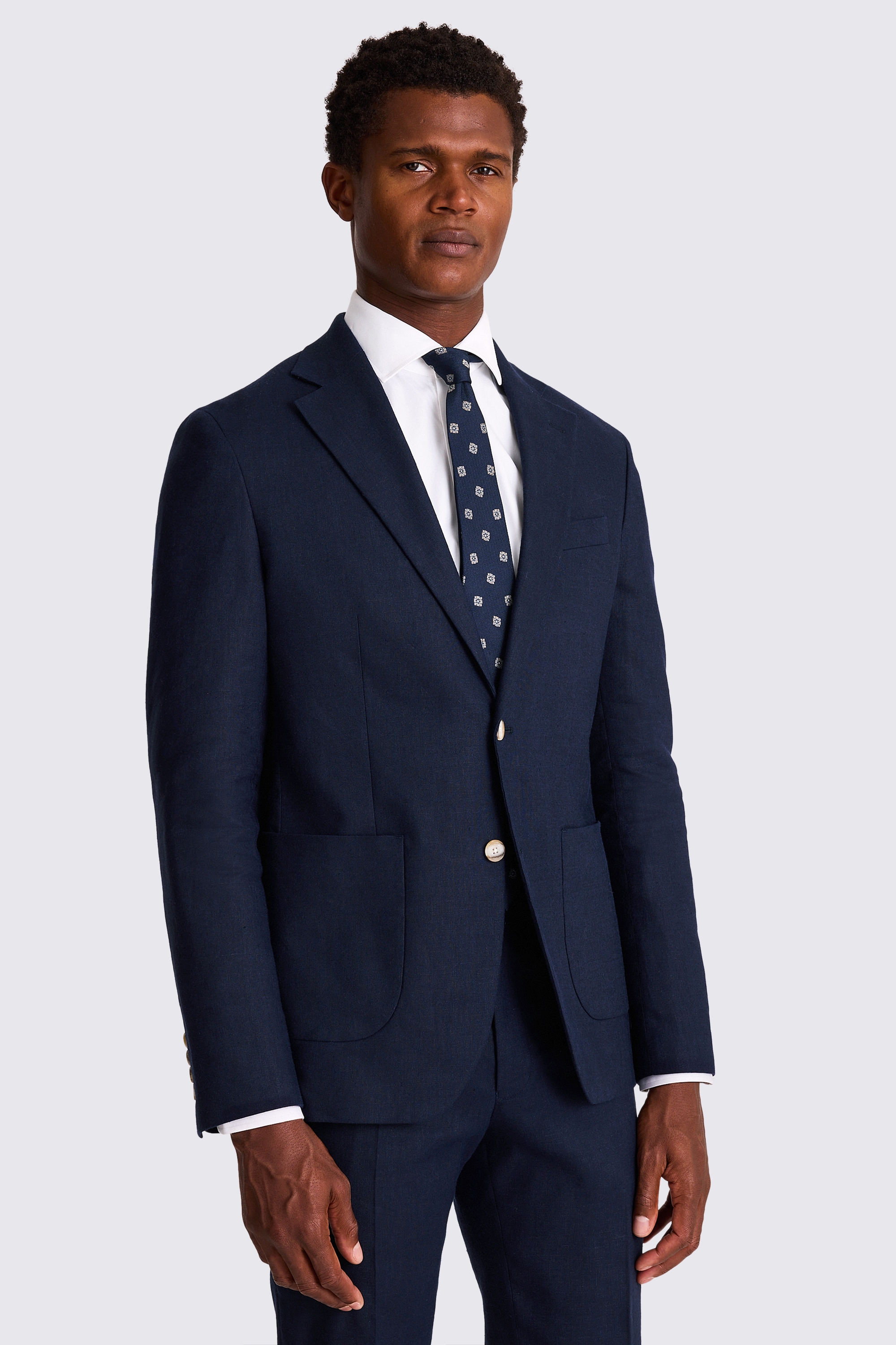 Tailored Fit Navy Matte Linen Suit