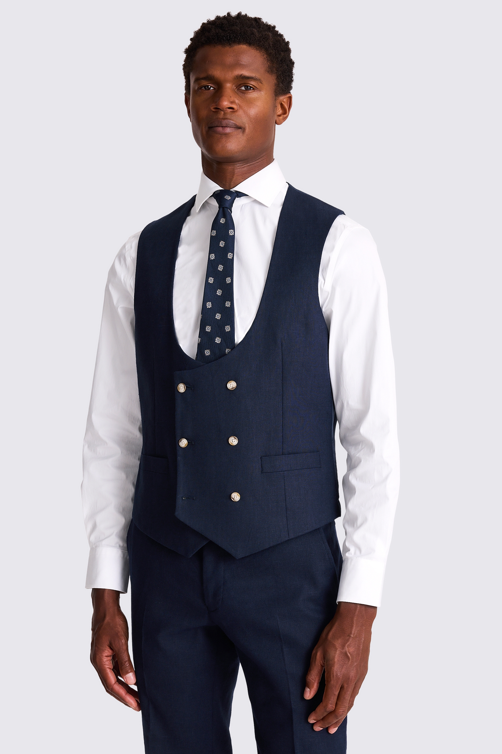 Tailored Fit Navy Matte Linen Suit