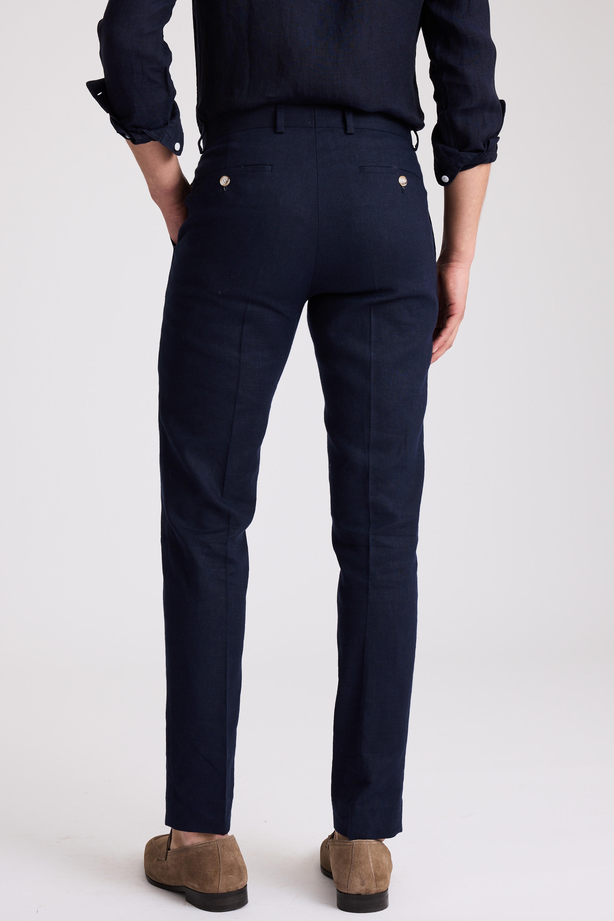 Tailored Fit Navy Matte Linen Trousers