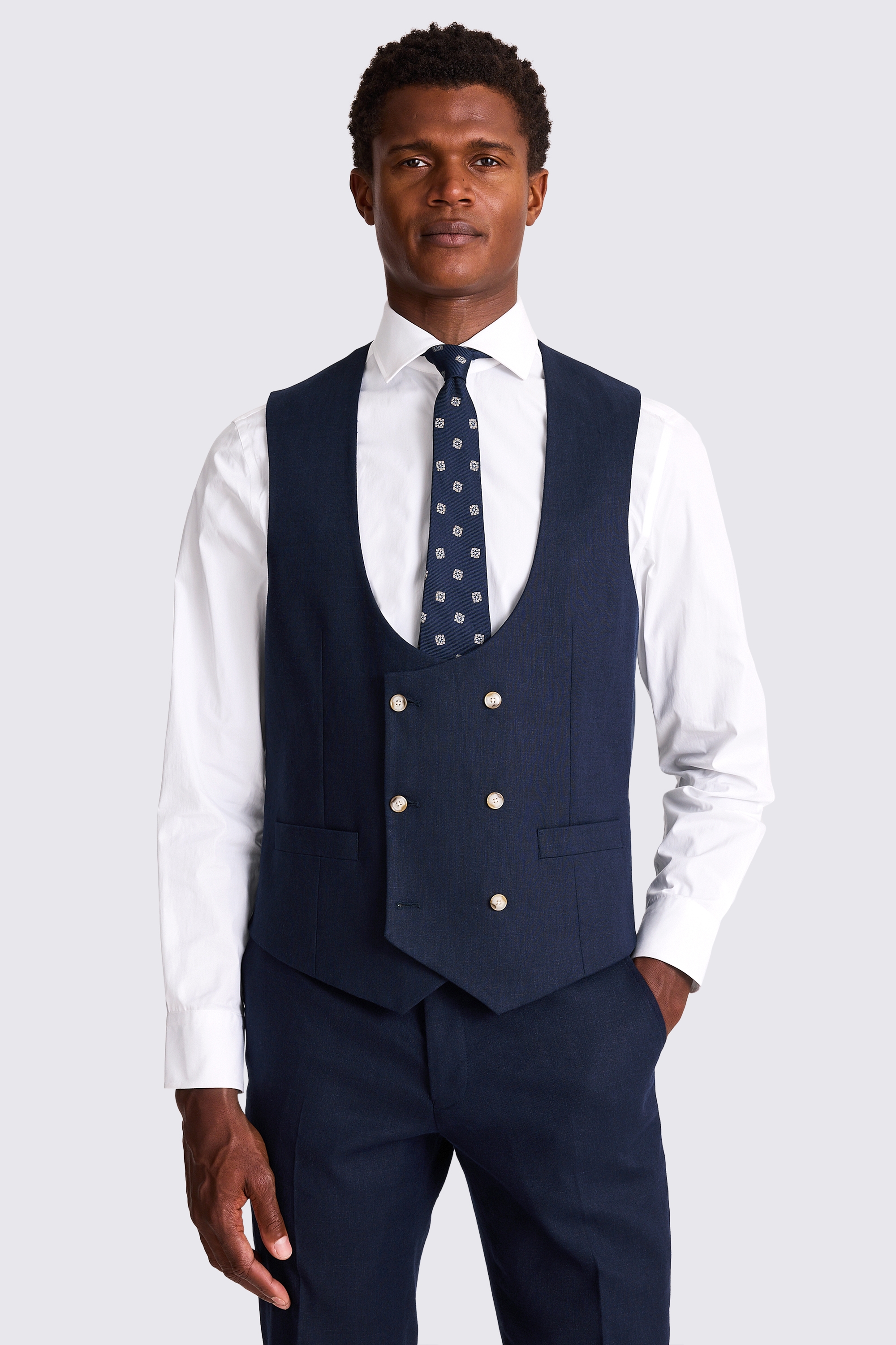 Tailored Fit Navy Matte Linen Waistcoat