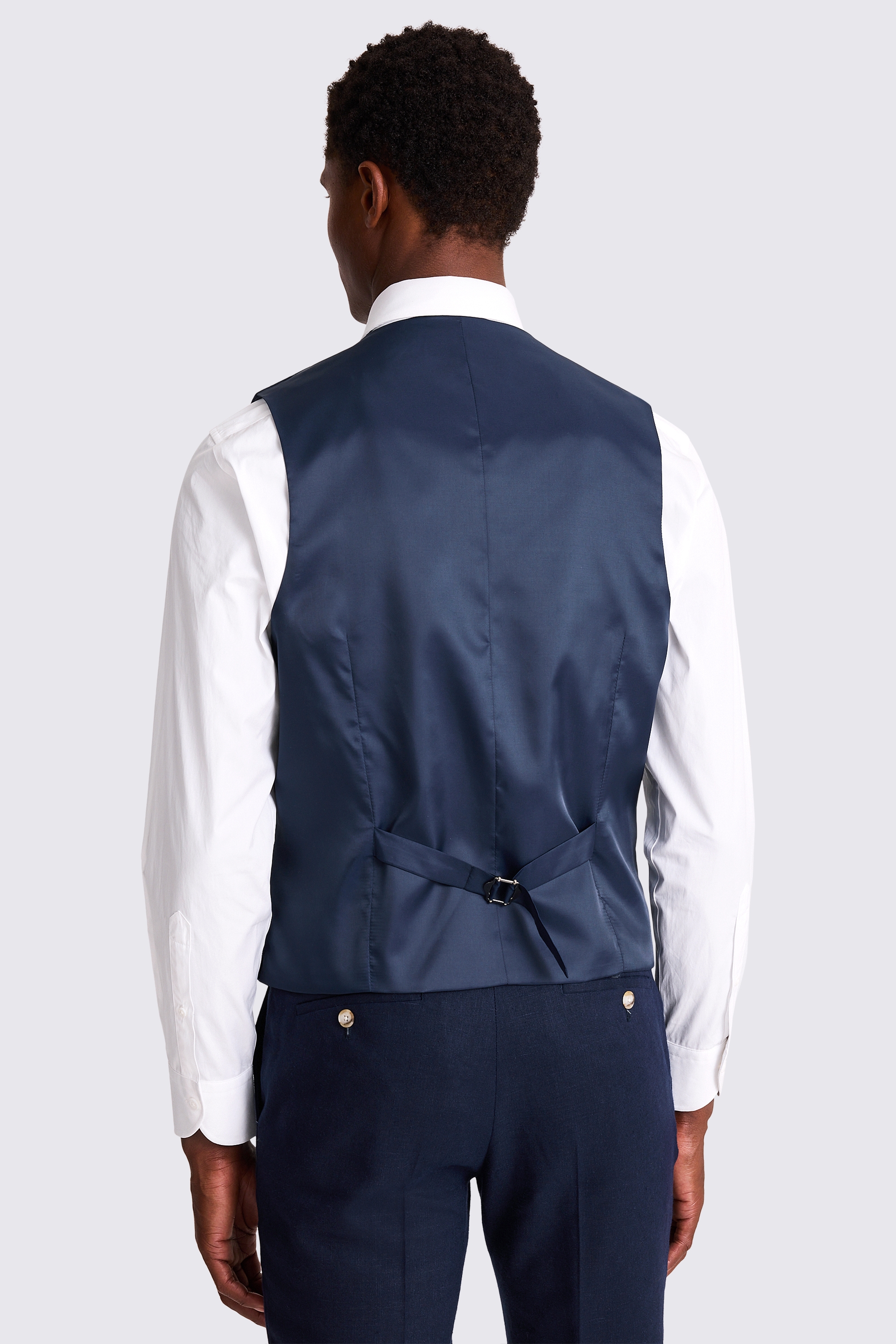 Tailored Fit Navy Matte Linen Waistcoat