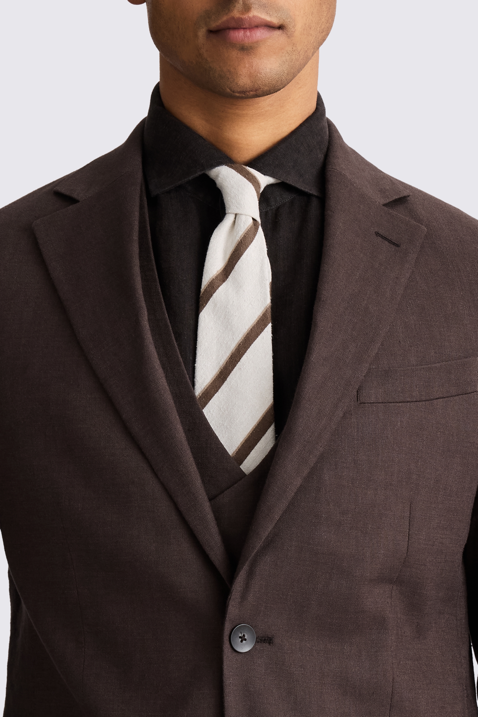 Tailored Fit Brown Matte Linen Suit