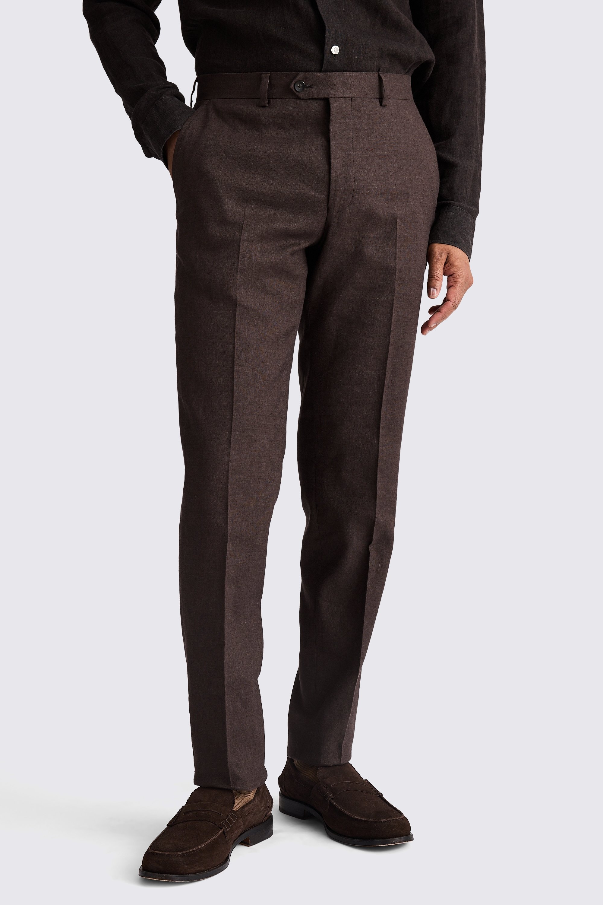 Tailored Fit Brown Matte Linen Suit
