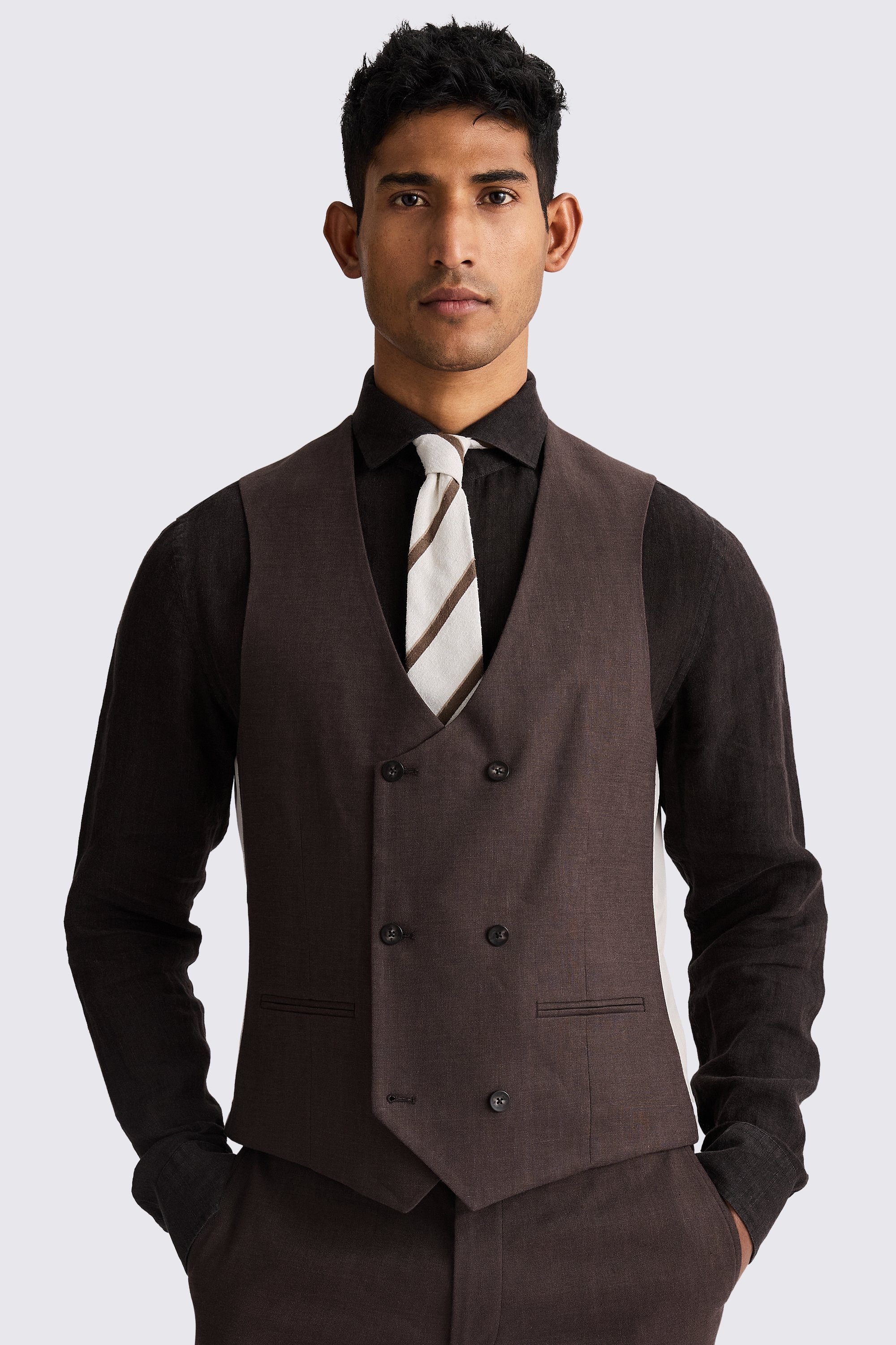 Tailored Fit Brown Matte Linen Vest